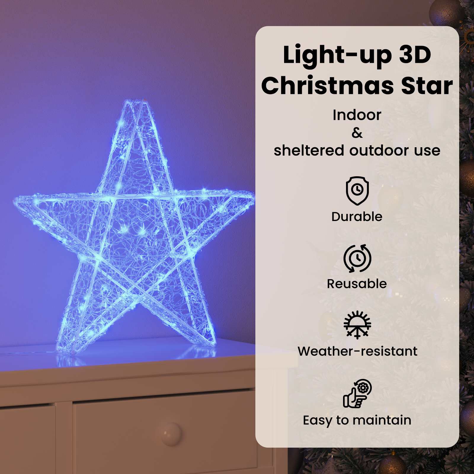 3D žvaigždė su 50 LED Mėlyna 55 x 53.5 x 10 cm Akrilas