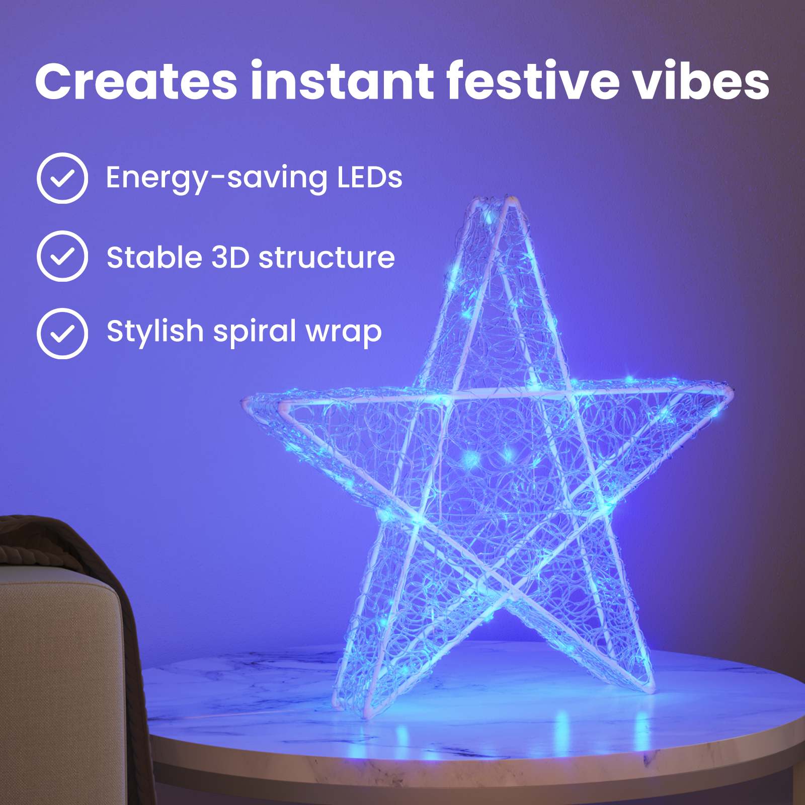 3D žvaigždė su 50 LED Mėlyna 55 x 53.5 x 10 cm Akrilas