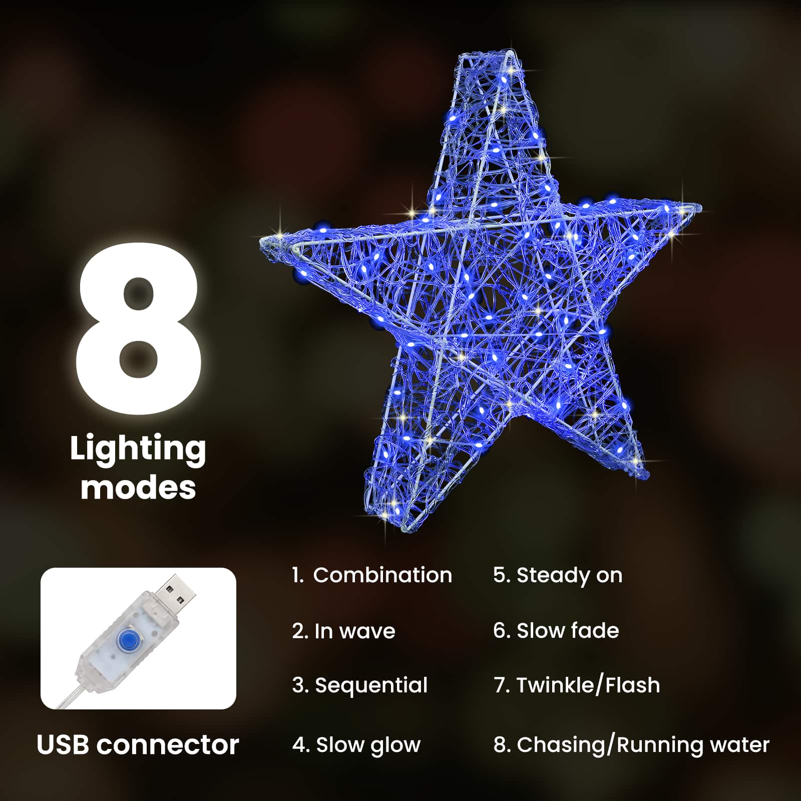 3D žvaigždė su 50 LED Mėlyna 55 x 53.5 x 10 cm Akrilas