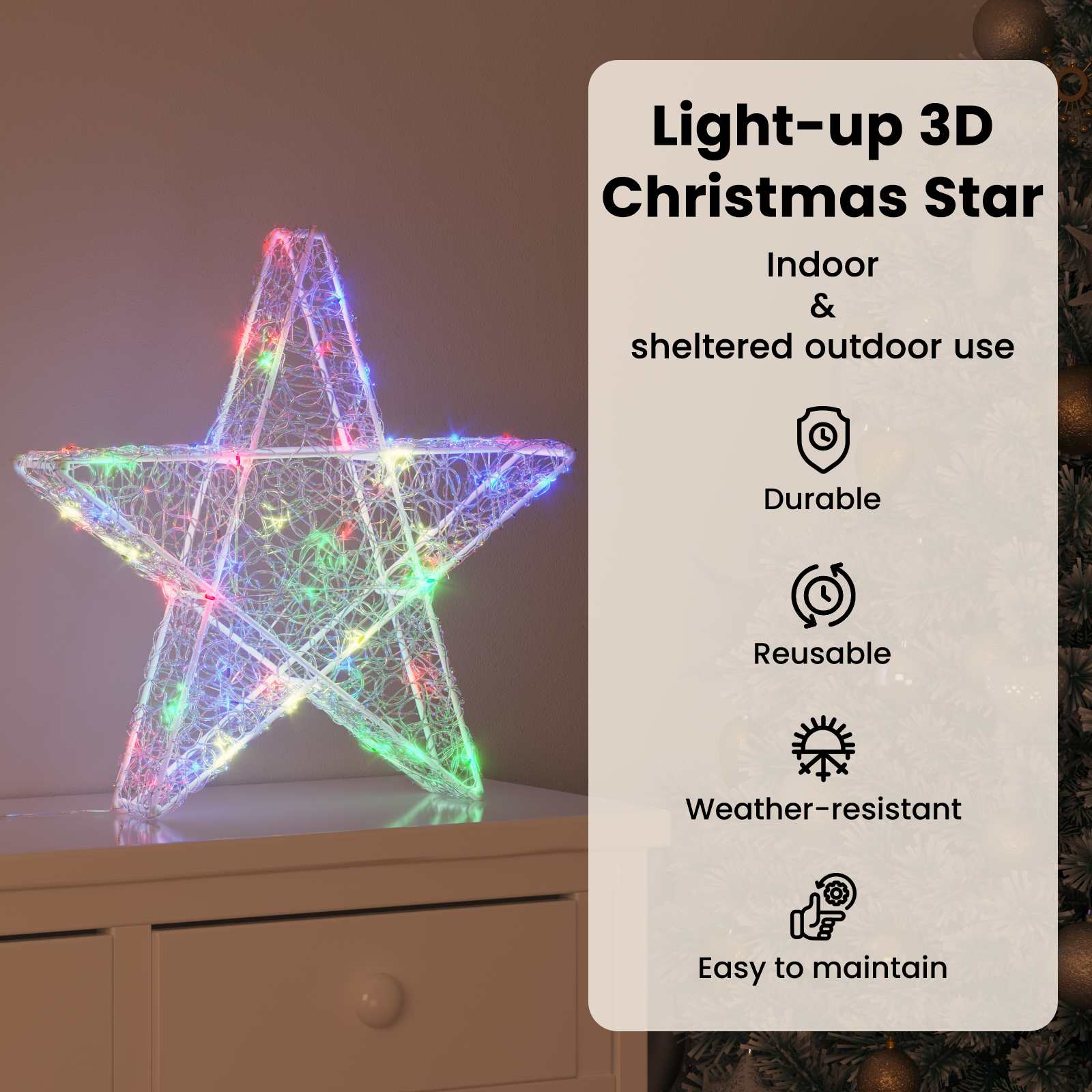 3D žvaigždė su 50 LED Įvairiaspalvis 55 x 53.5 x 10 cm Akrilas