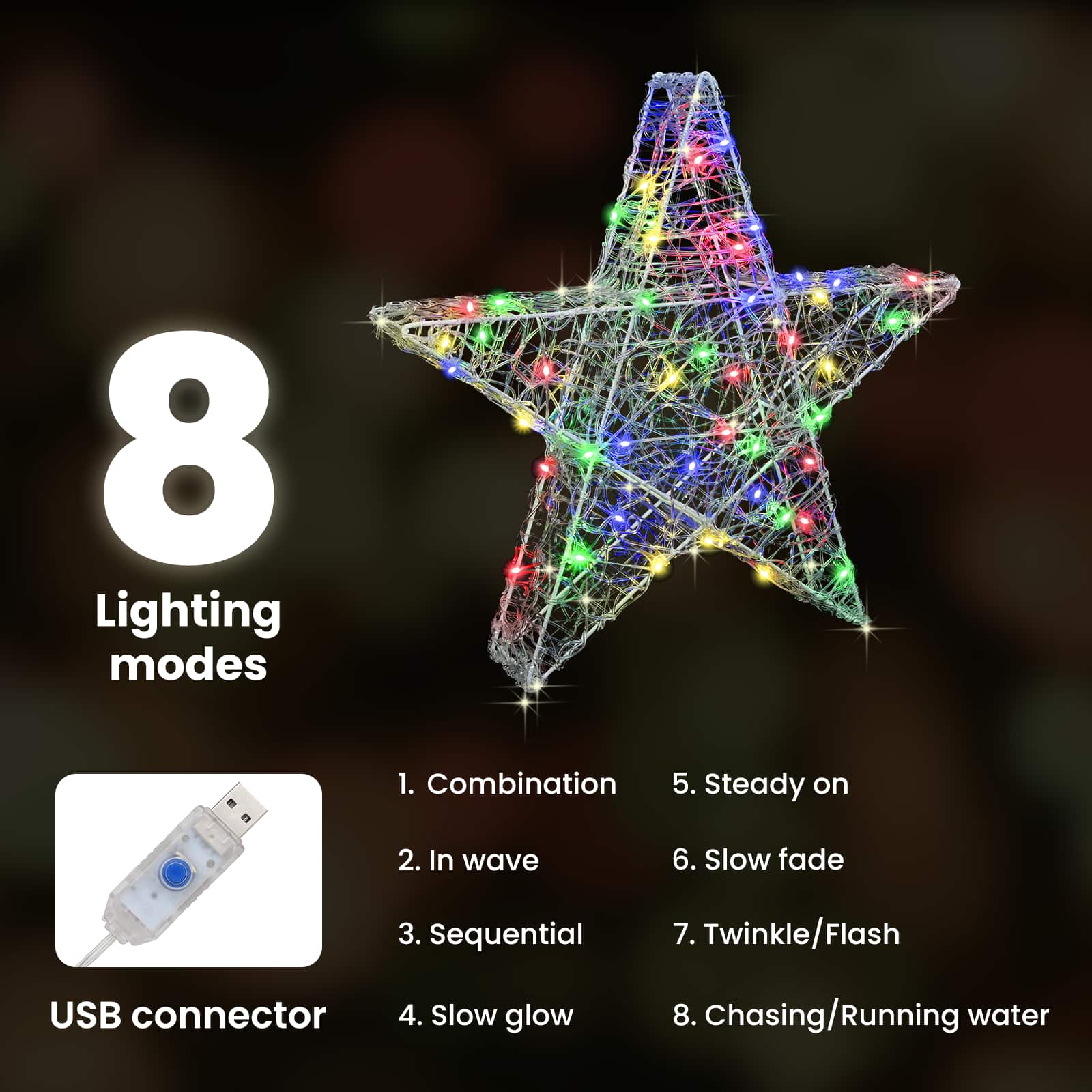 3D žvaigždė su 50 LED Įvairiaspalvis 55 x 53.5 x 10 cm Akrilas