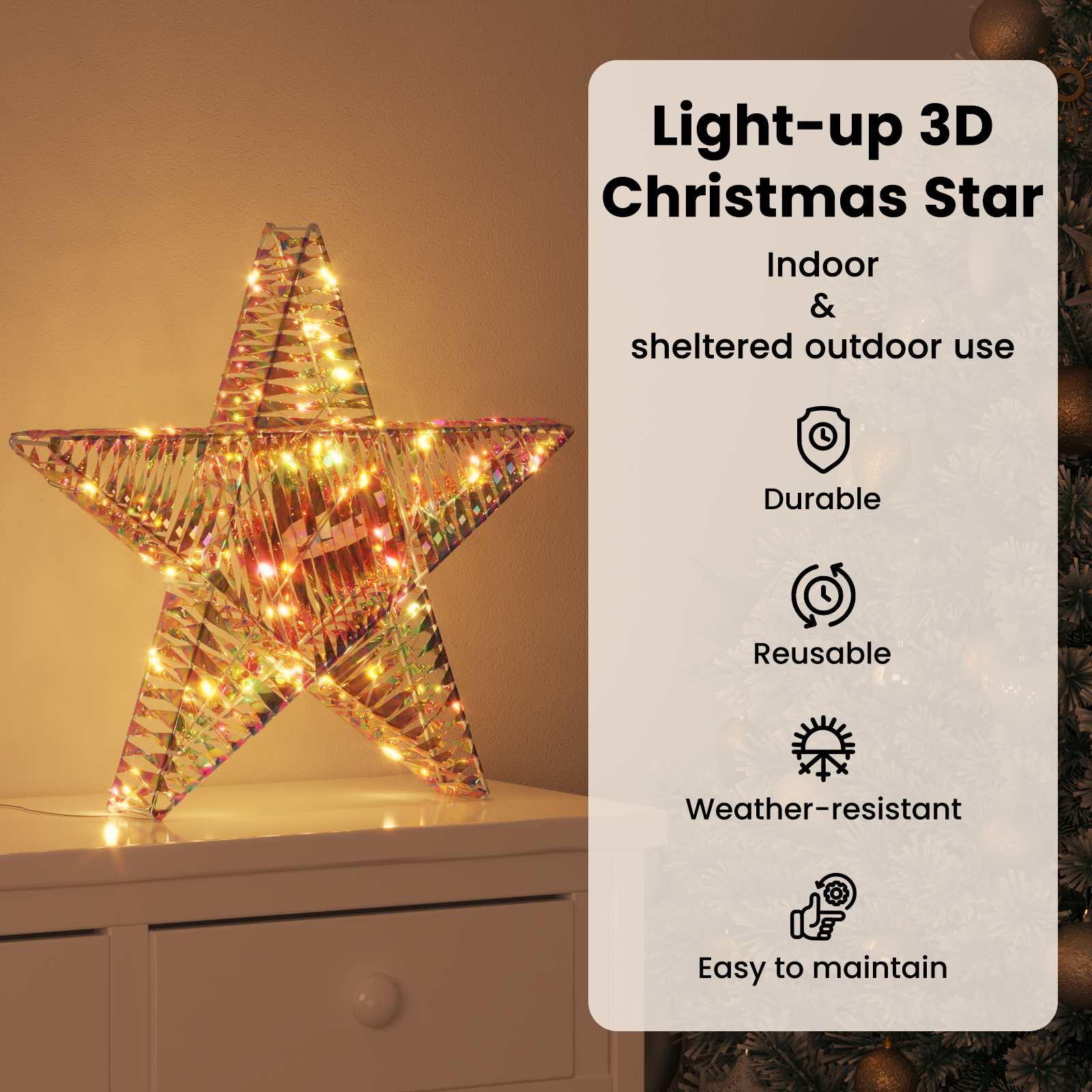 3D žvaigždė su 50 LED Šilta balta 55 x 52.5 x 9 cm PET