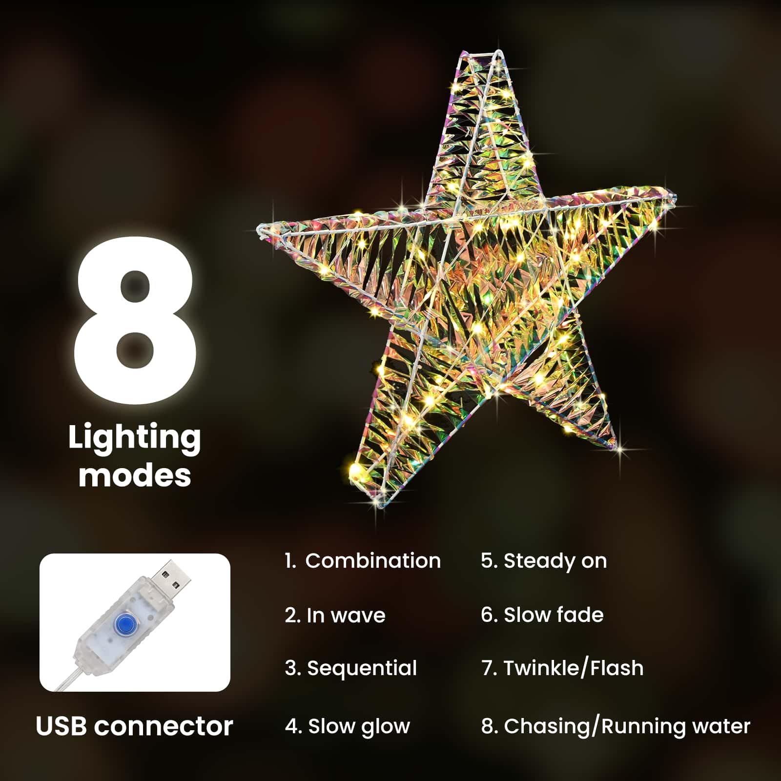 3D žvaigždė su 50 LED Šilta balta 55 x 52.5 x 9 cm PET