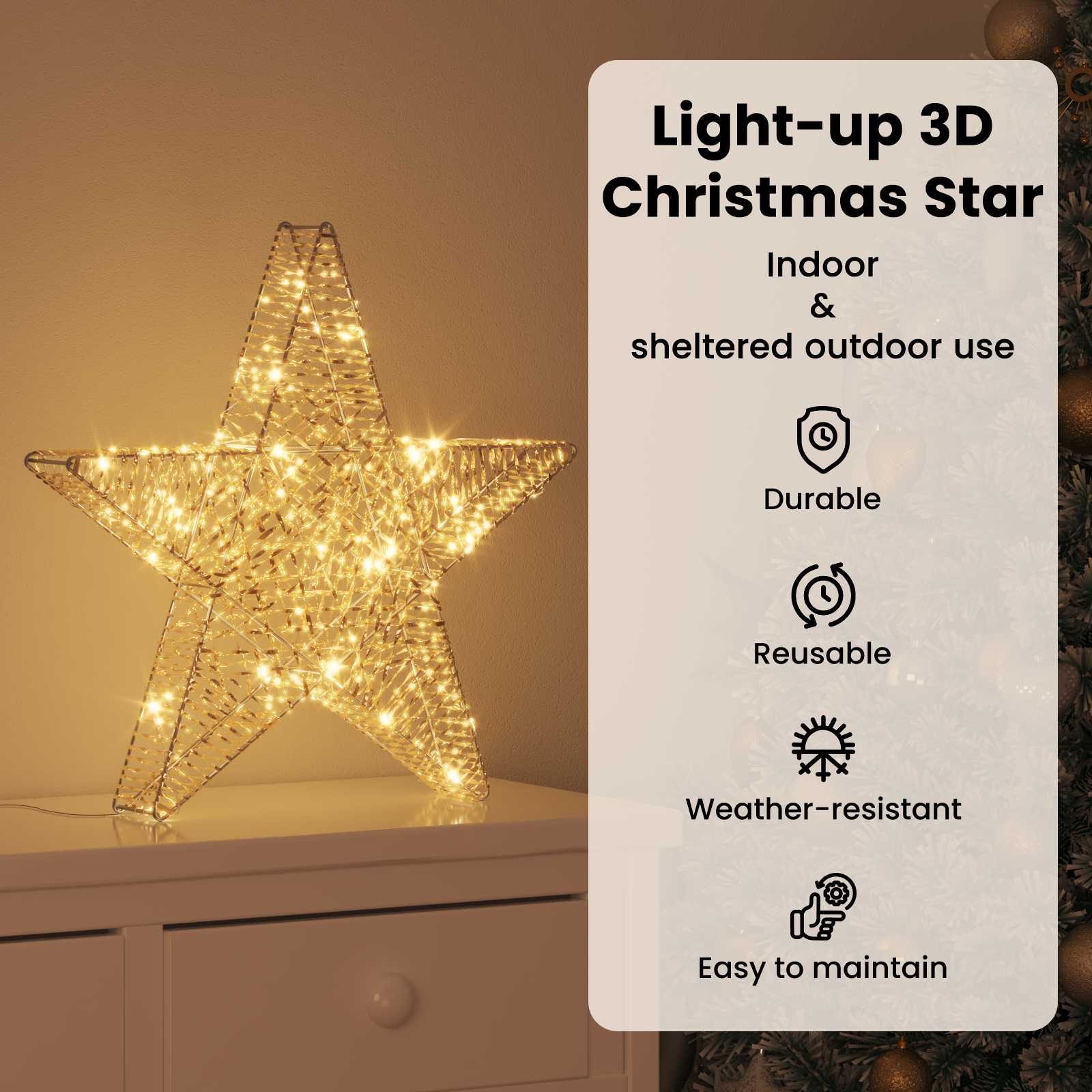 3D žvaigždė su 50 LED Šilta balta 55 x 52.5 x 9 cm PET