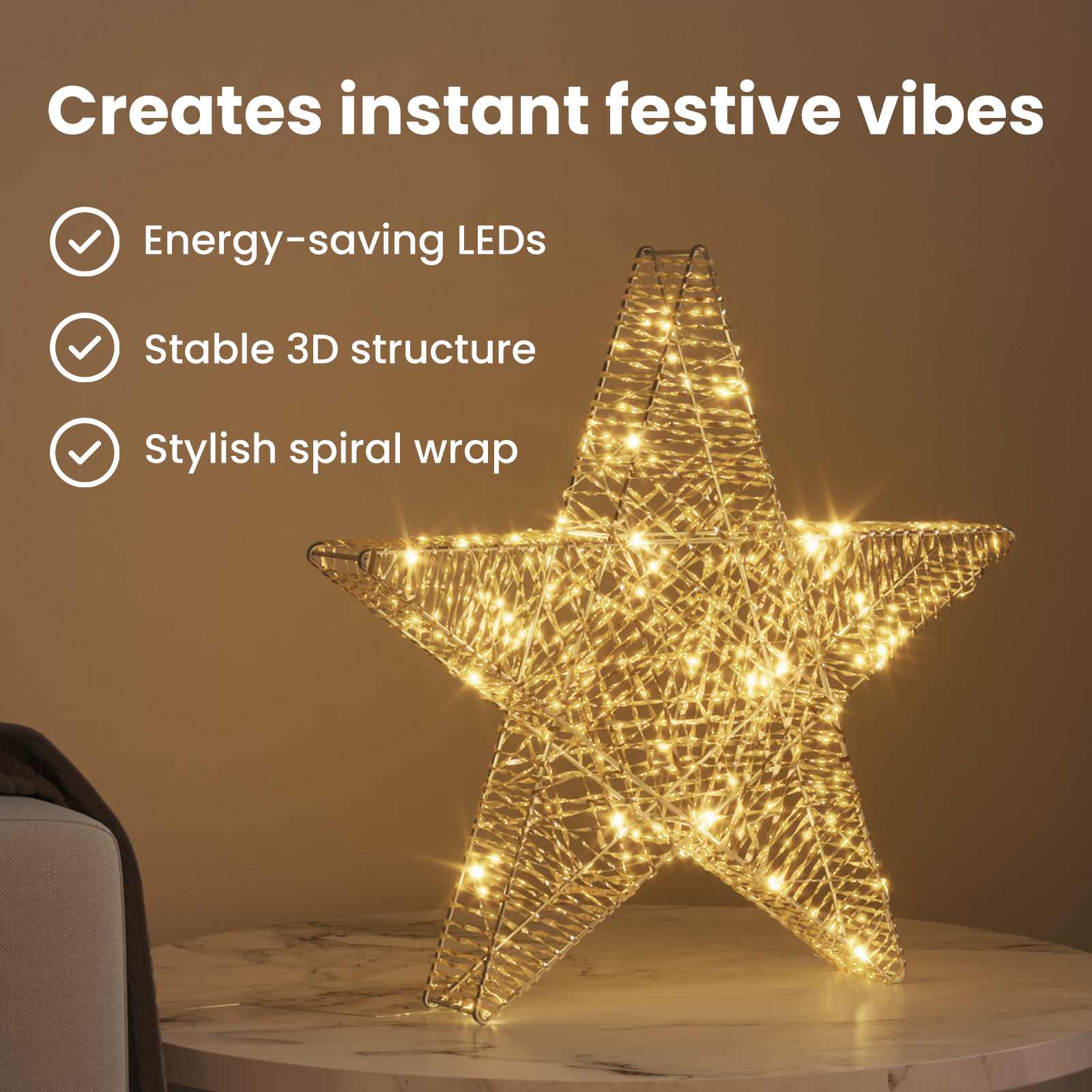 3D žvaigždė su 50 LED Šilta balta 55 x 52.5 x 9 cm PET