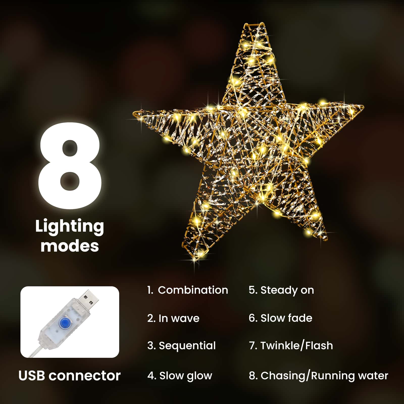 3D žvaigždė su 50 LED Šilta balta 55 x 52.5 x 9 cm PET