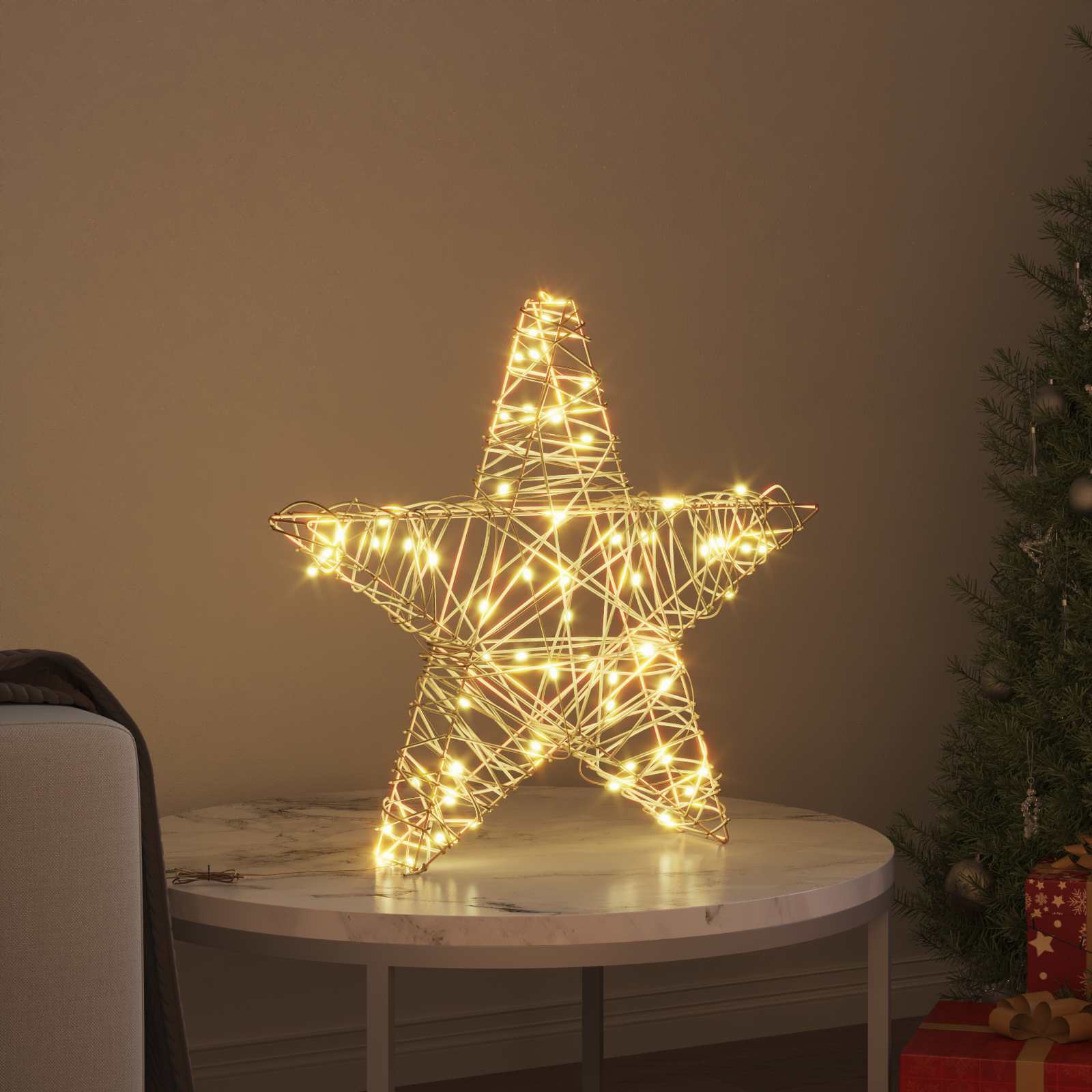 3D zvaigzne ar 50 silti baltām LED diodēm 55 x 52.5 x 9 cm Rotangpalma