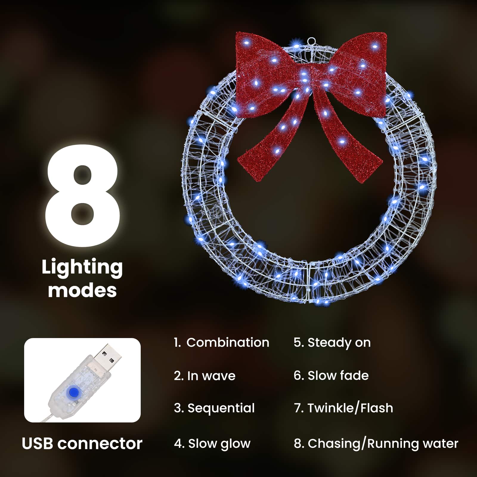 Vainikas su 60 LED Šalta balta 75 cm Akrilas