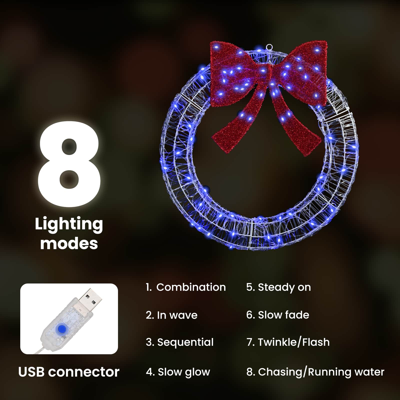Vainags ar 60 LED zilām 75 cm akrils