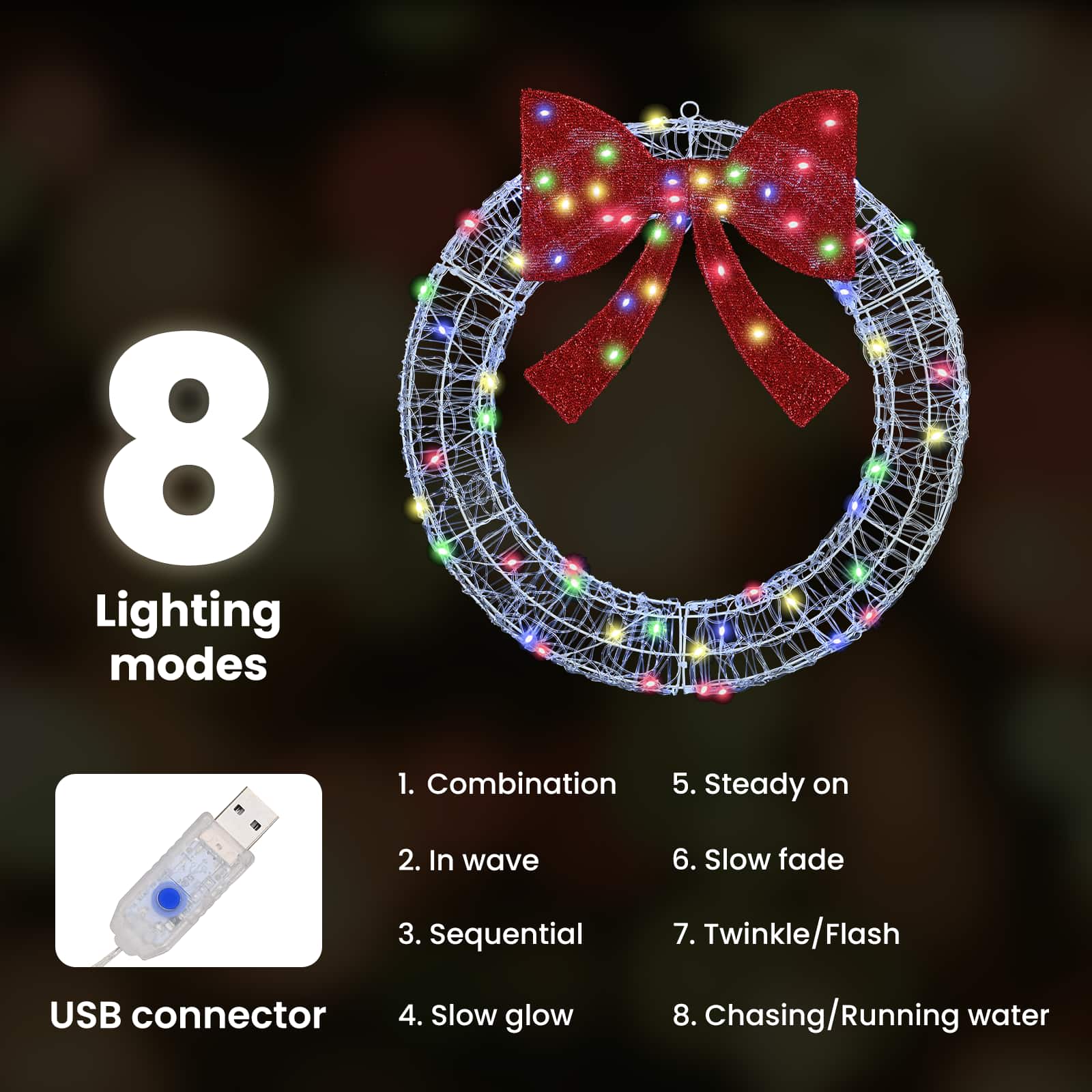 Vainikas su 60 LED Įvairiaspalvis 75 cm Akrilas