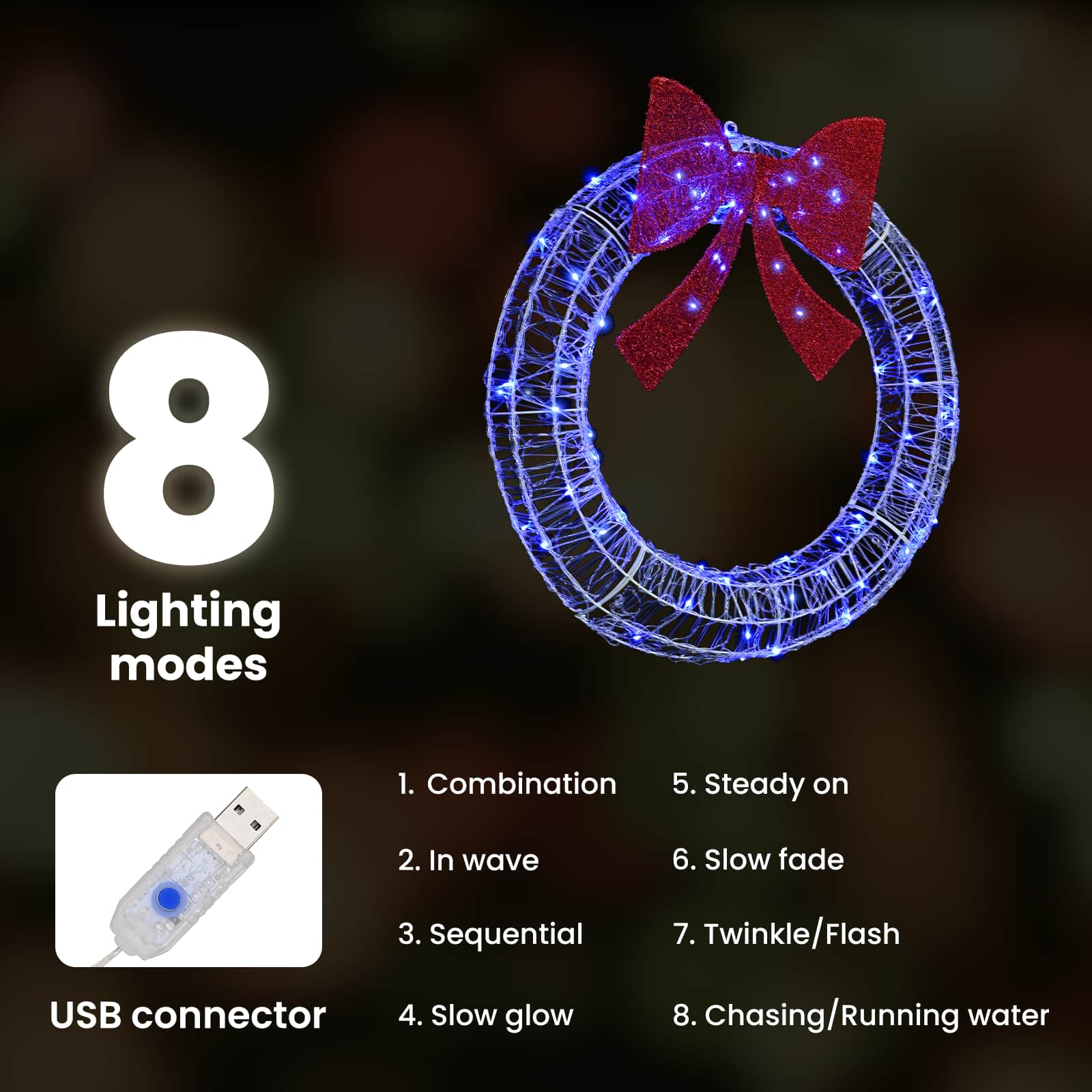 Vītne ar 80 LED zilā krāsā, 90 cm, akrils