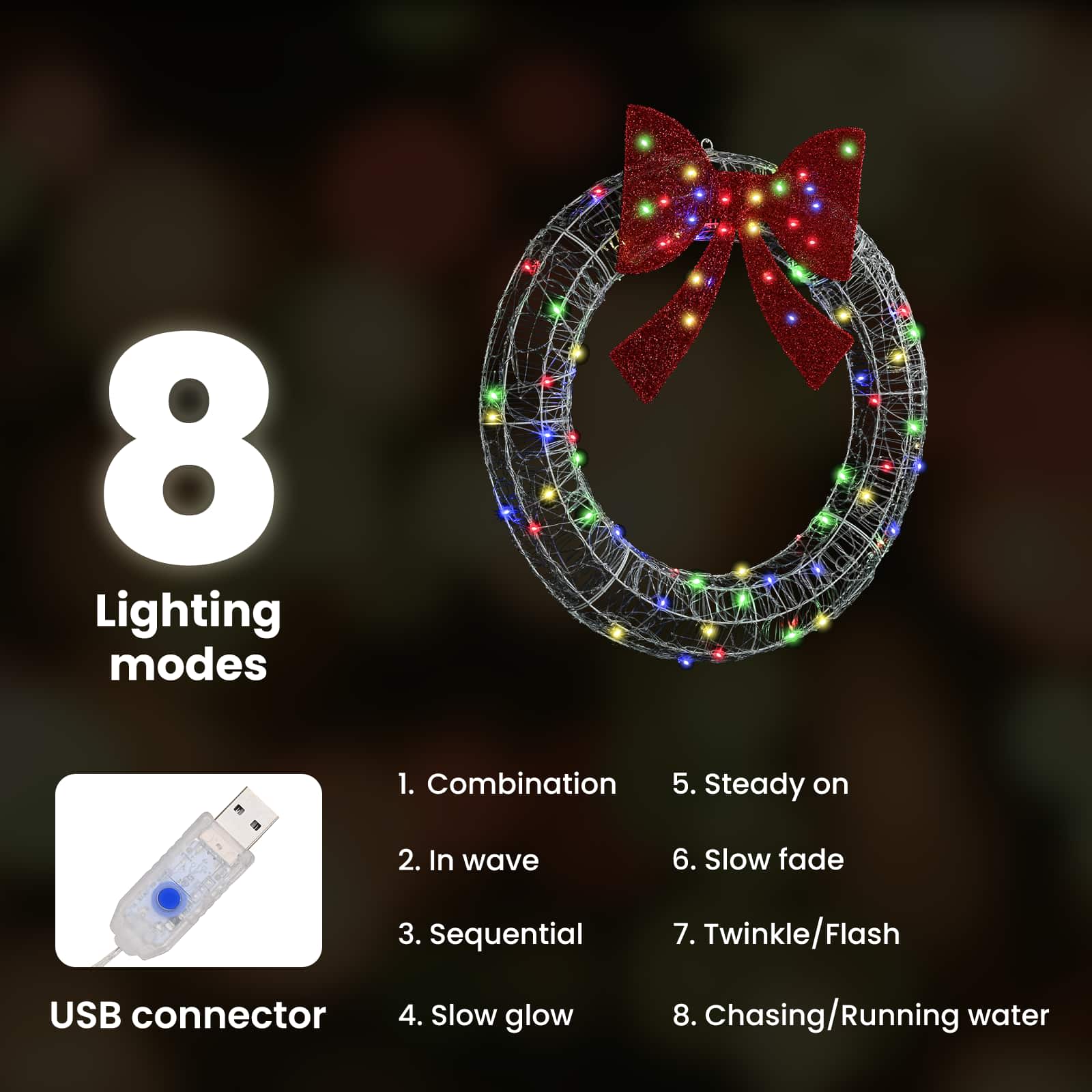 Vainikas su 80 LED Įvairiaspalvis 90 cm Akrilas