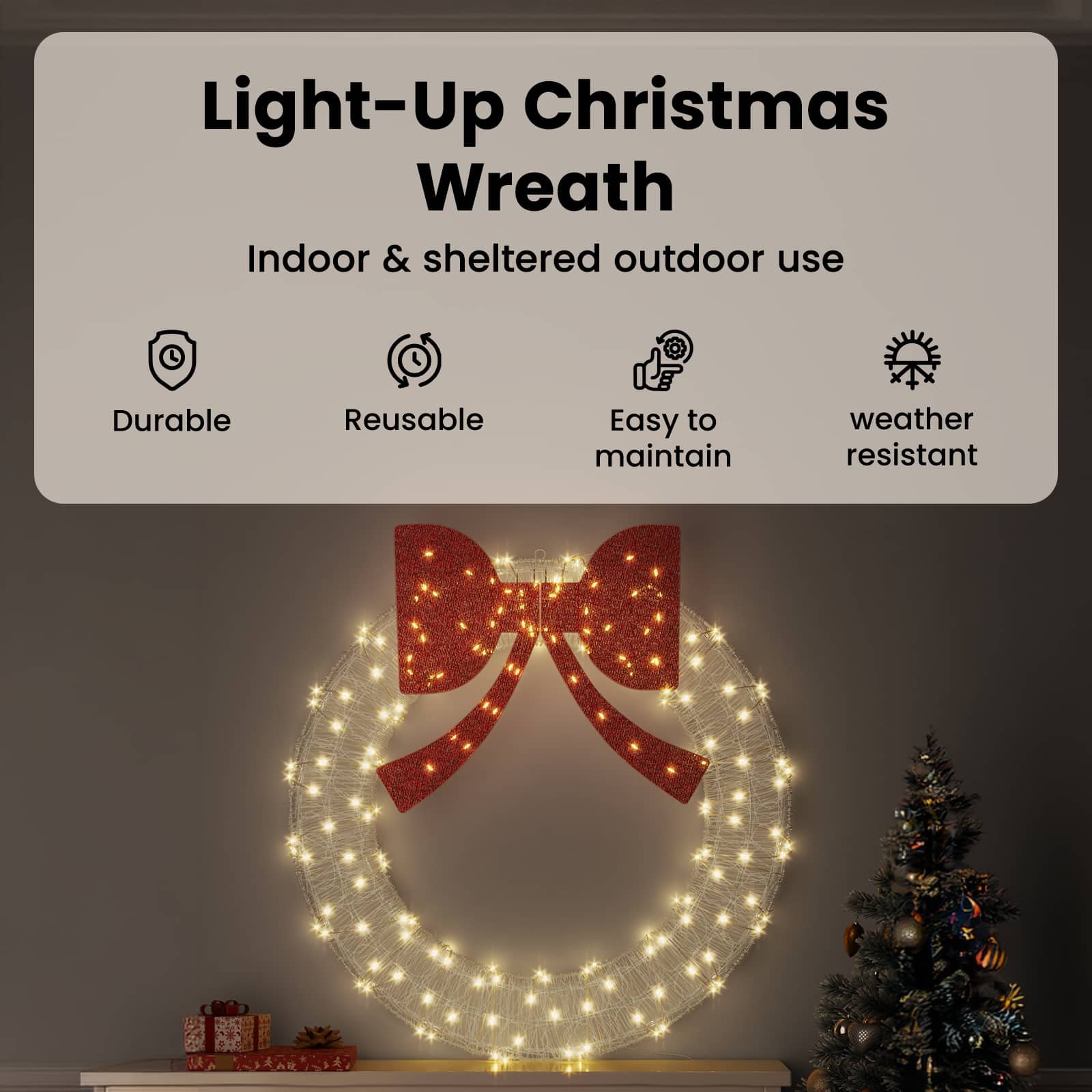 Vainags ar 150 LED silti baltām 120 cm akrils