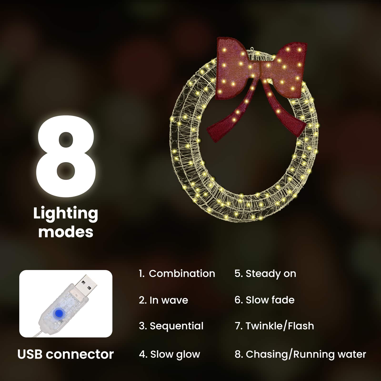 Vainags ar 150 LED silti baltām 120 cm akrils