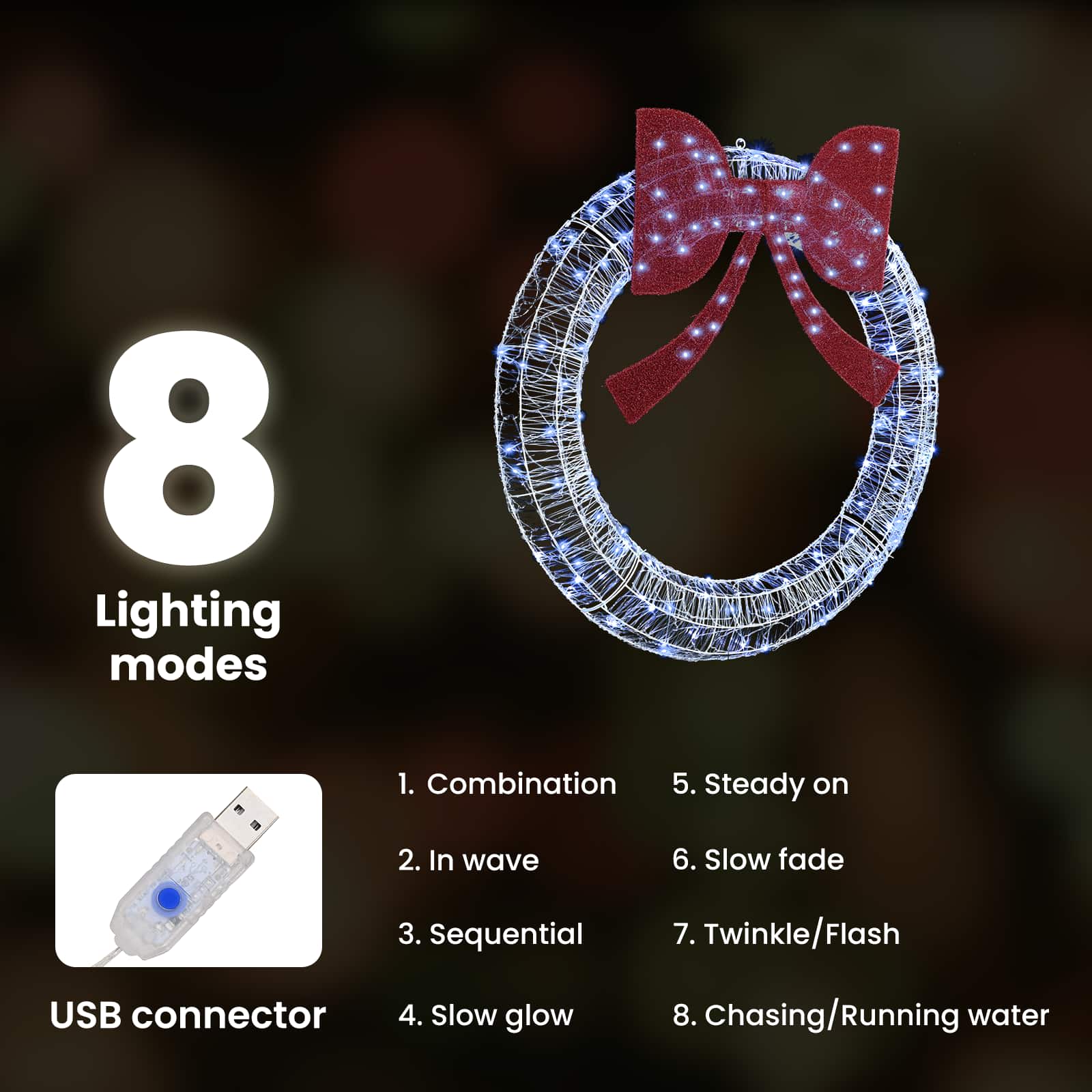 Vainikas su 150 LED Šalta balta 120 cm Akrilas
