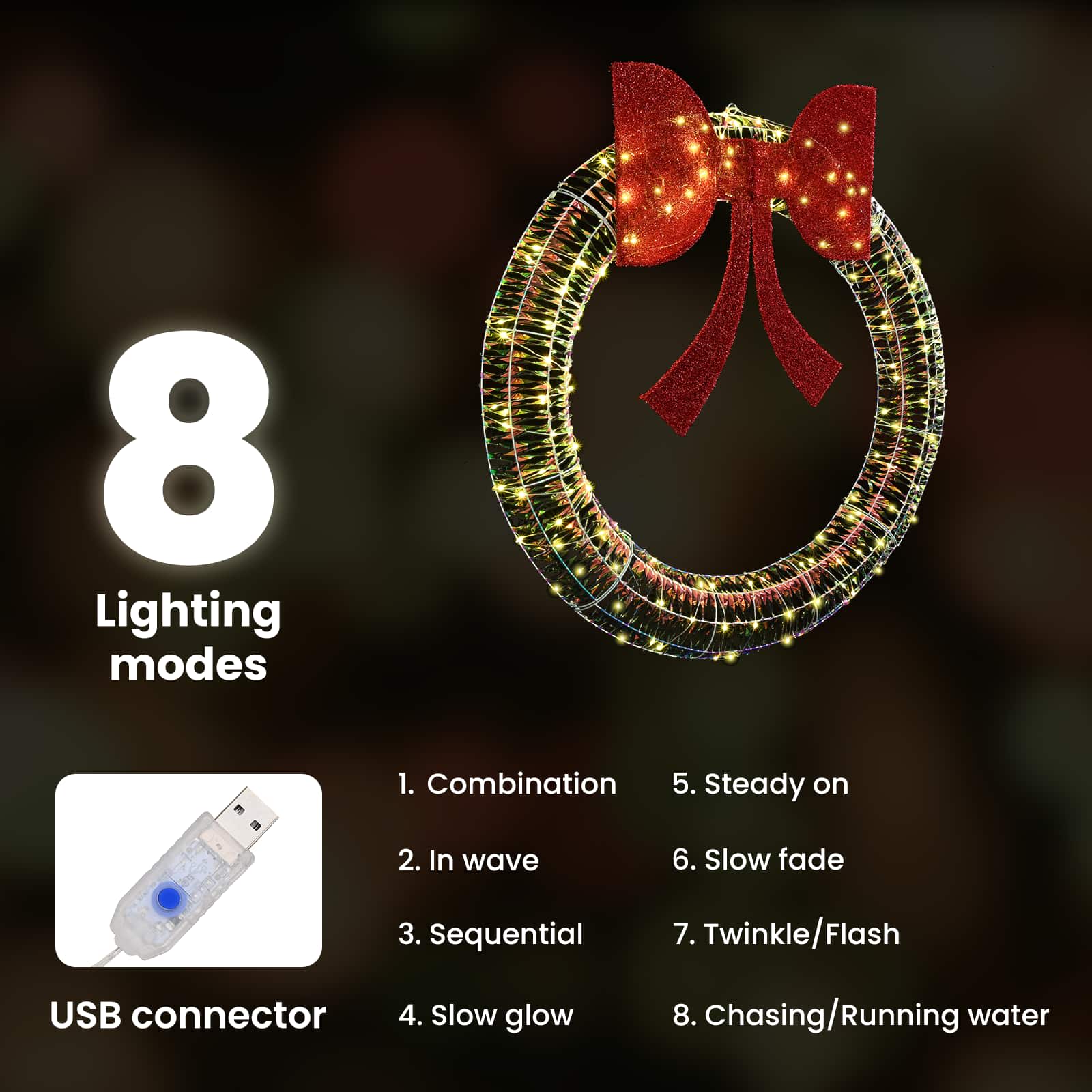 Vainikas su 150 LED Šilta balta 120 cm PET