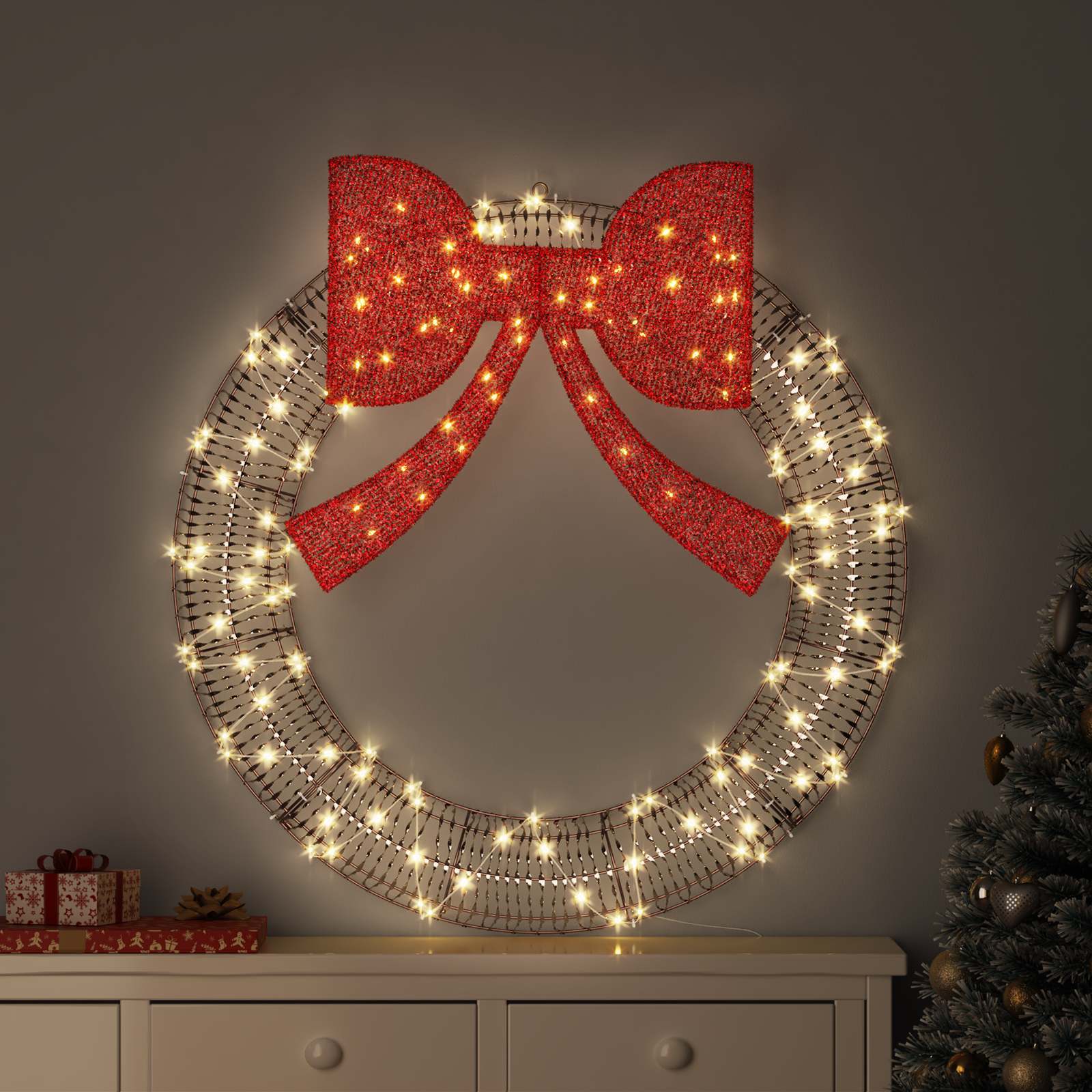 Vainikas su 80 LED Šilta balta 91 x 91 x 9 cm PET