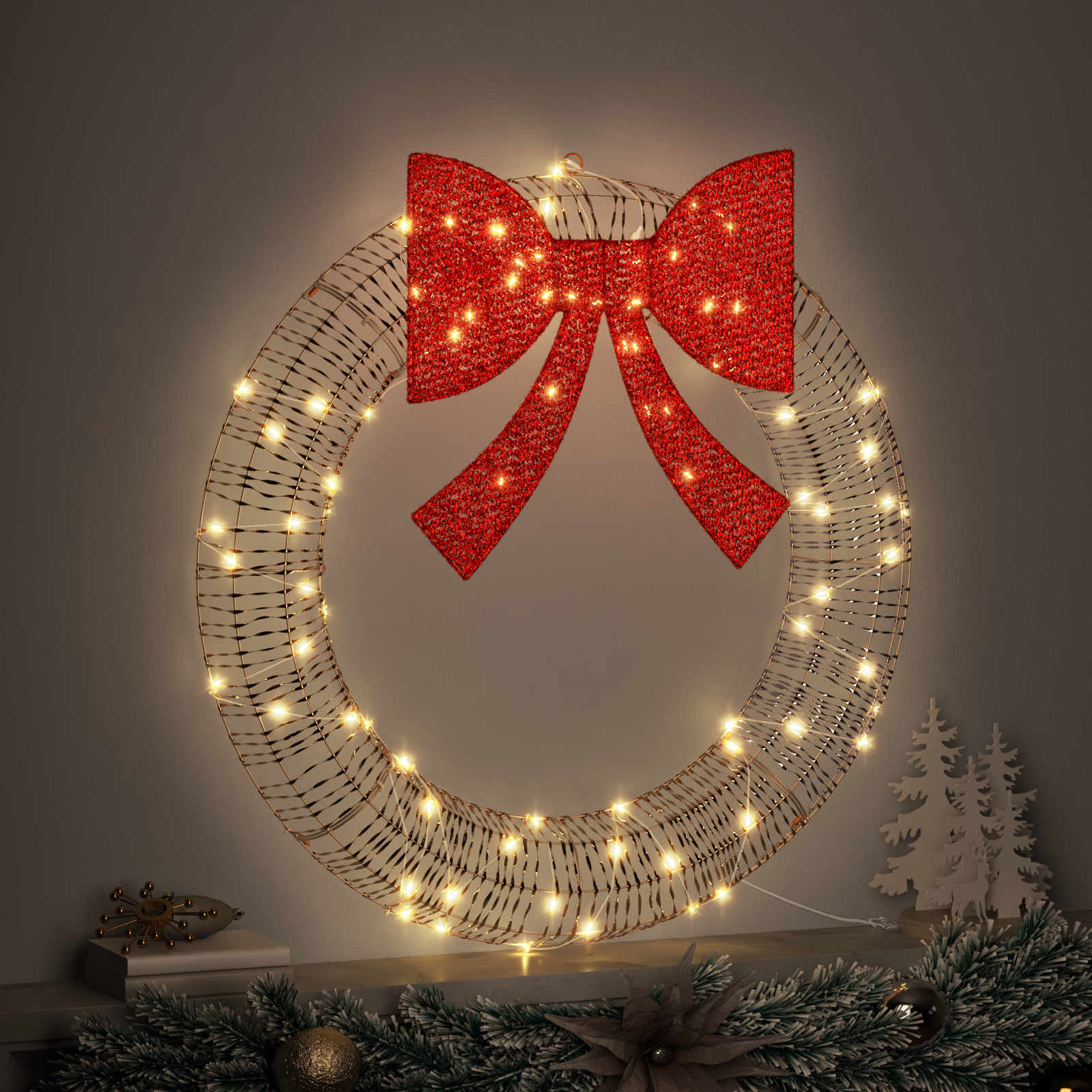 Vainikas su 80 LED Šilta balta 91 x 91 x 9 cm PET