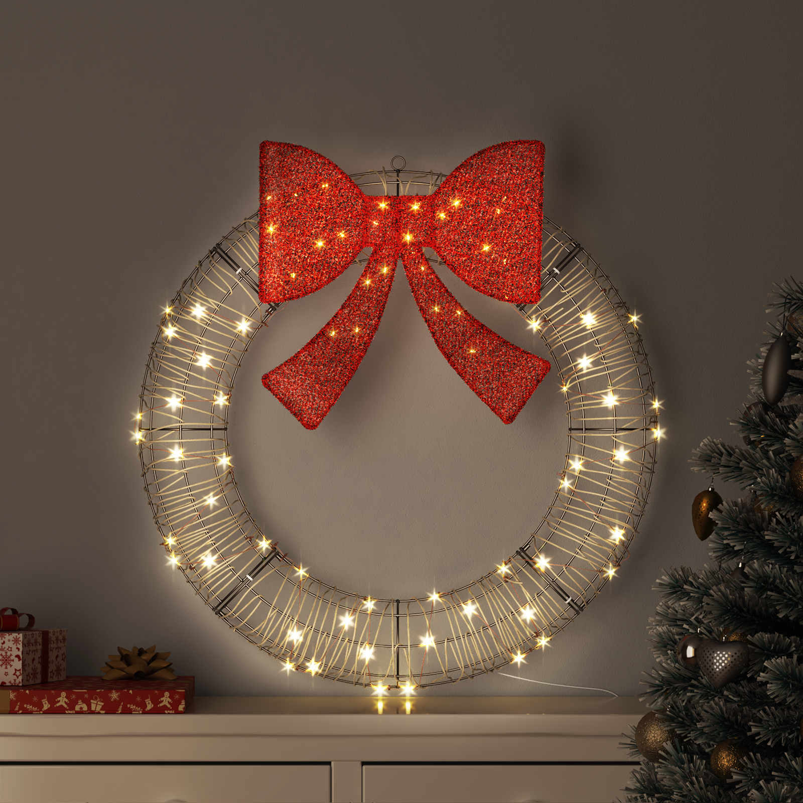 Vainikas su 80 LED Šilta balta 90 cm Ratanas