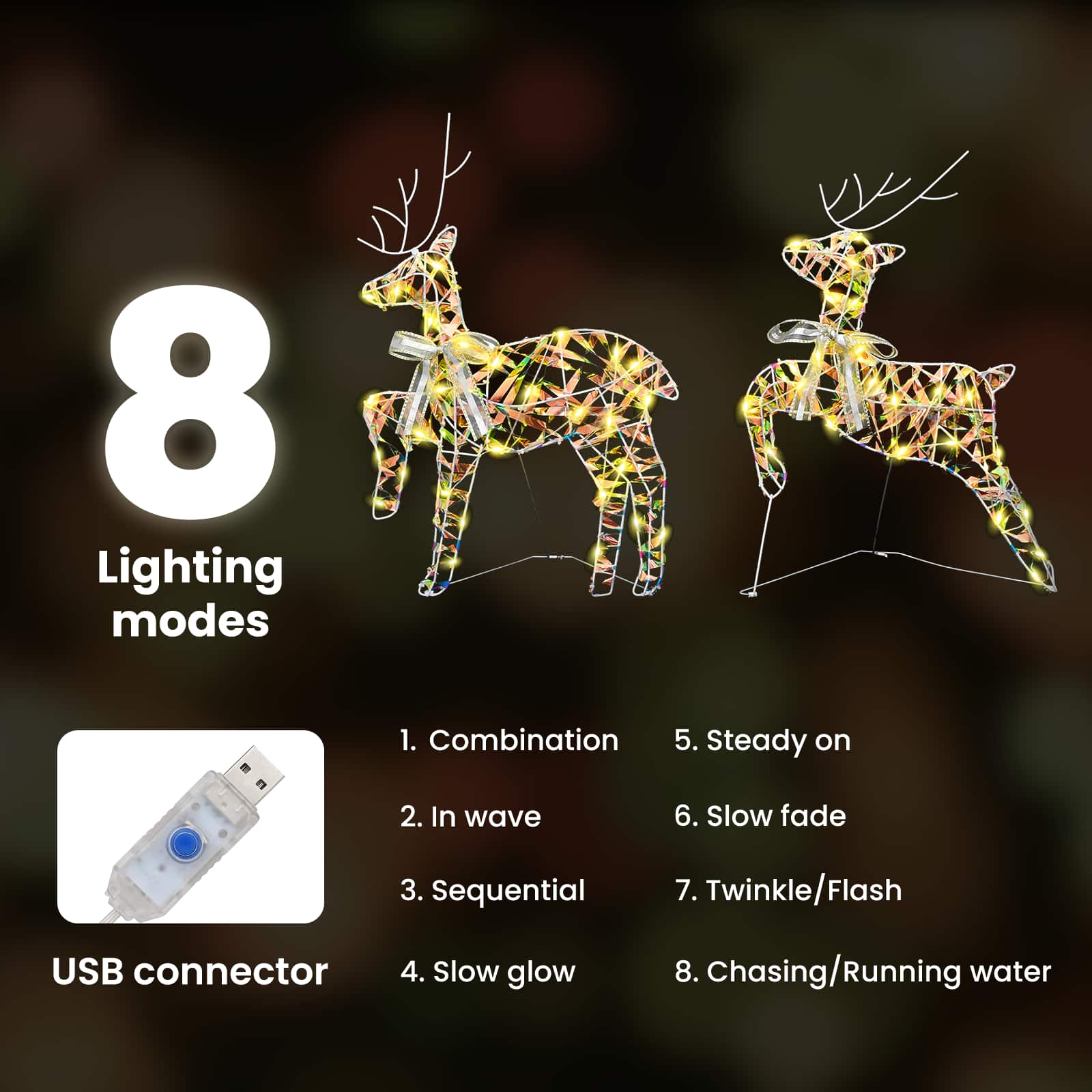 LED elniai su 40 LED 2 pcs Šilta balta PET