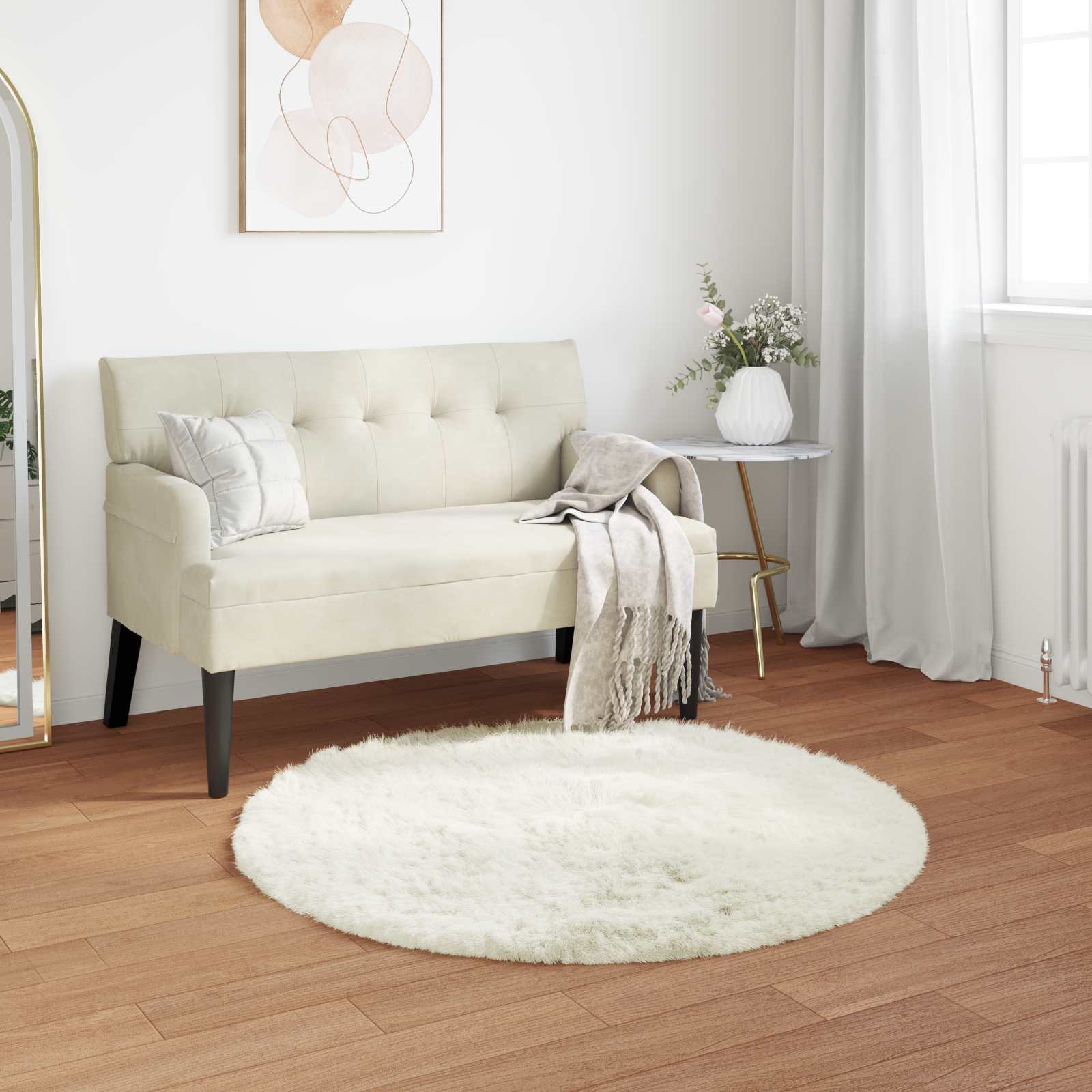 Faux Sheepskin Rug Tafalla White Ø 120 cm Polyester