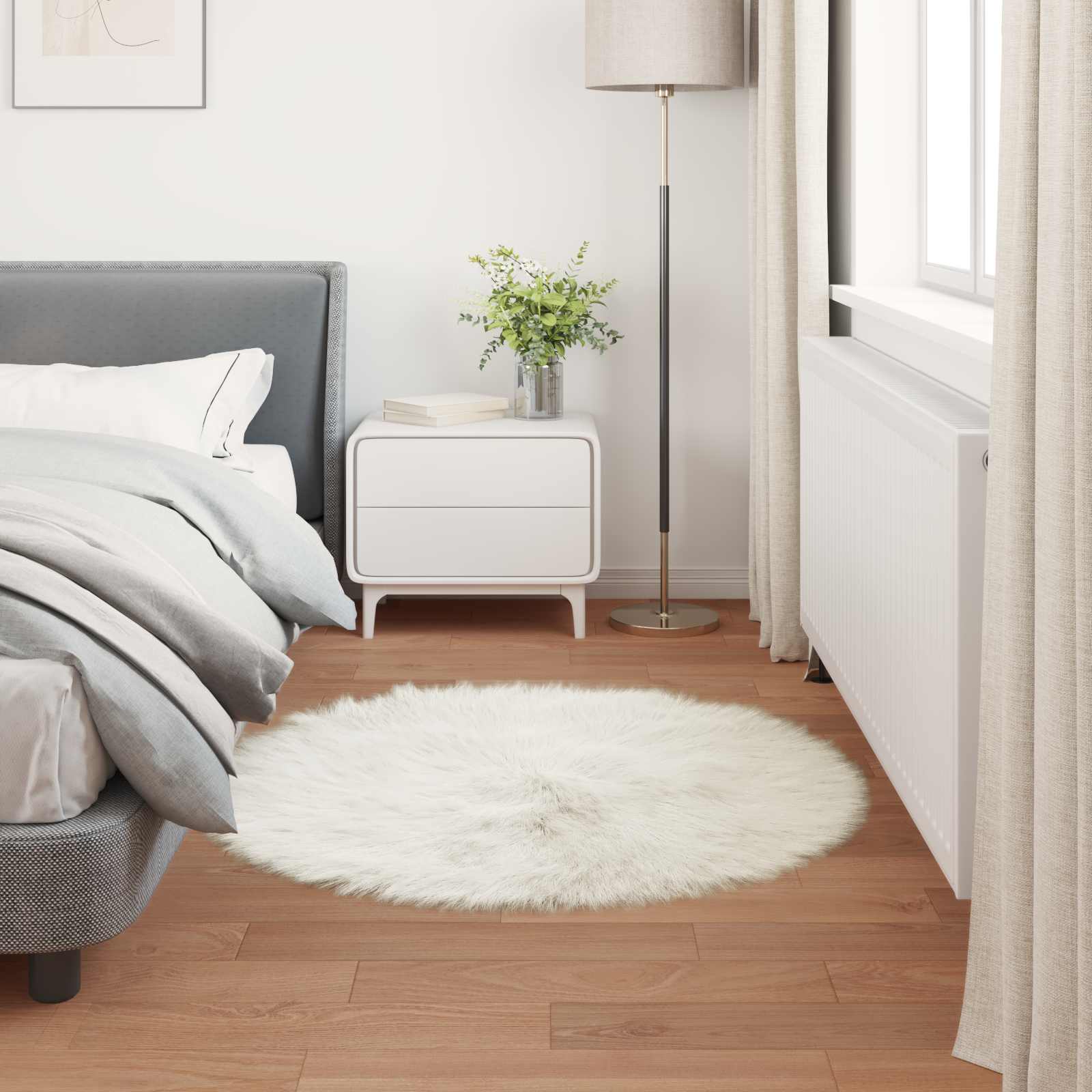 Faux Sheepskin Rug Tafalla White Ø 120 cm Polyester
