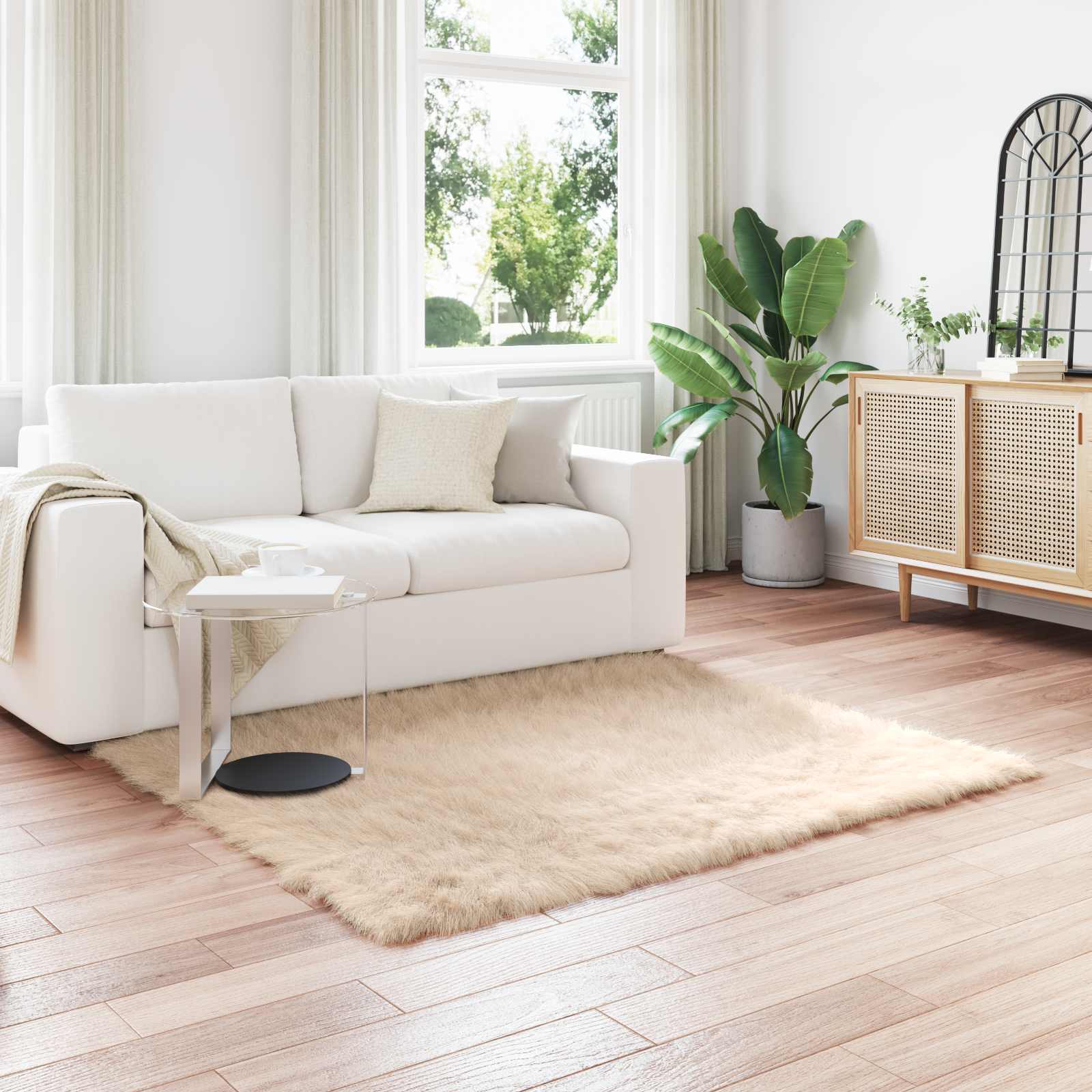 Faux Sheepskin Rug Tafalla Sand 120 x 120 cm