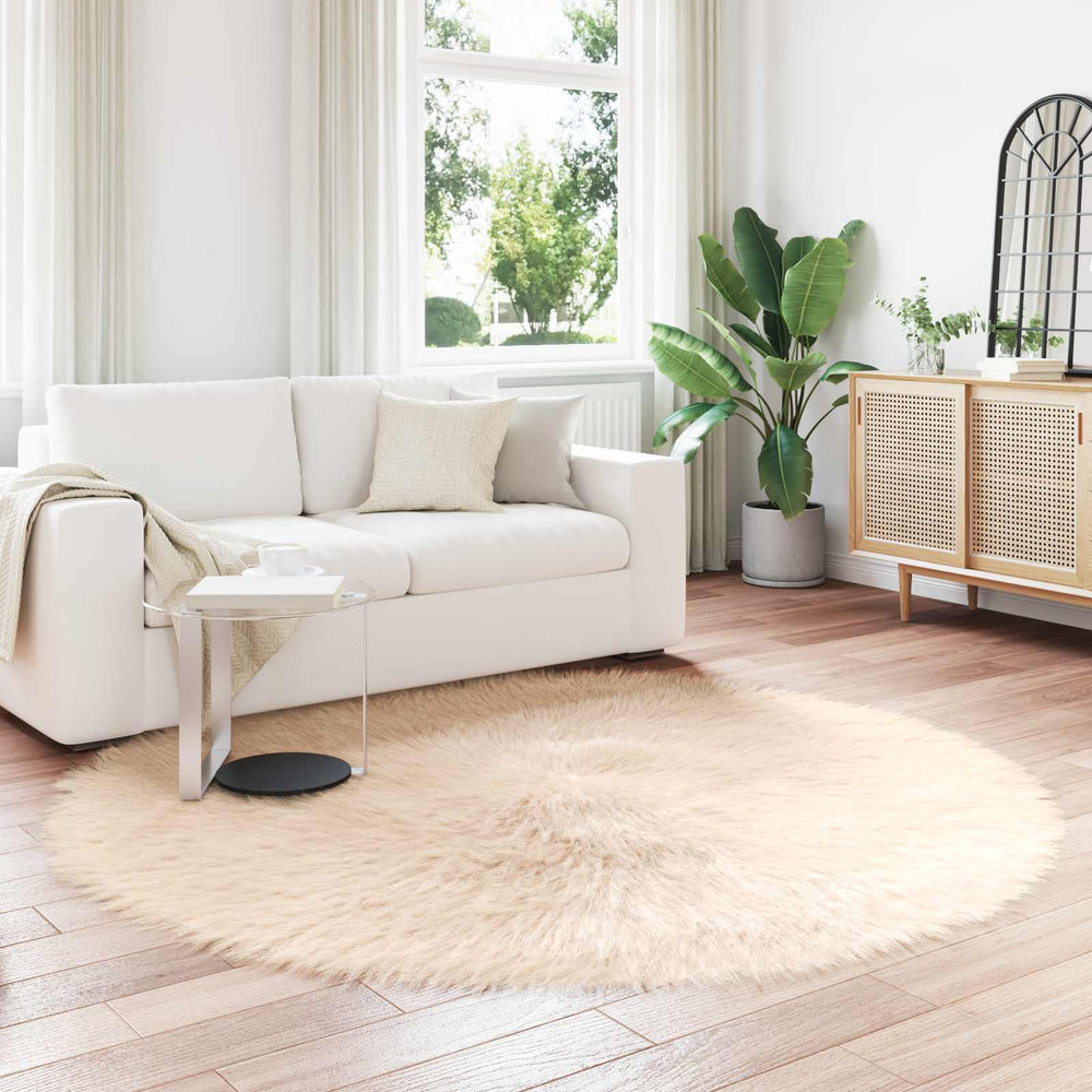 Artificial Sheepskin Rug Tafalla Sand Ø 160 cm Polyester