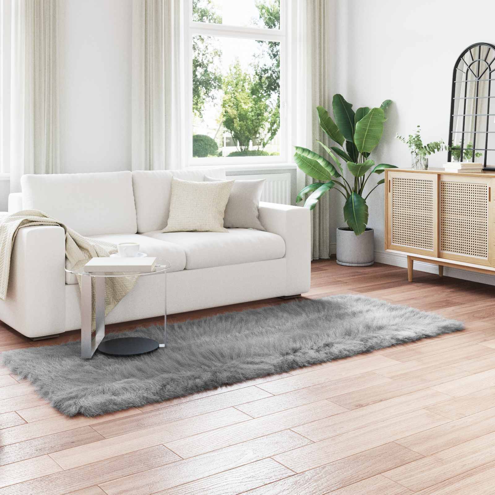Faux Sheepskin Rug Tafalla Grey 80 x 250 cm