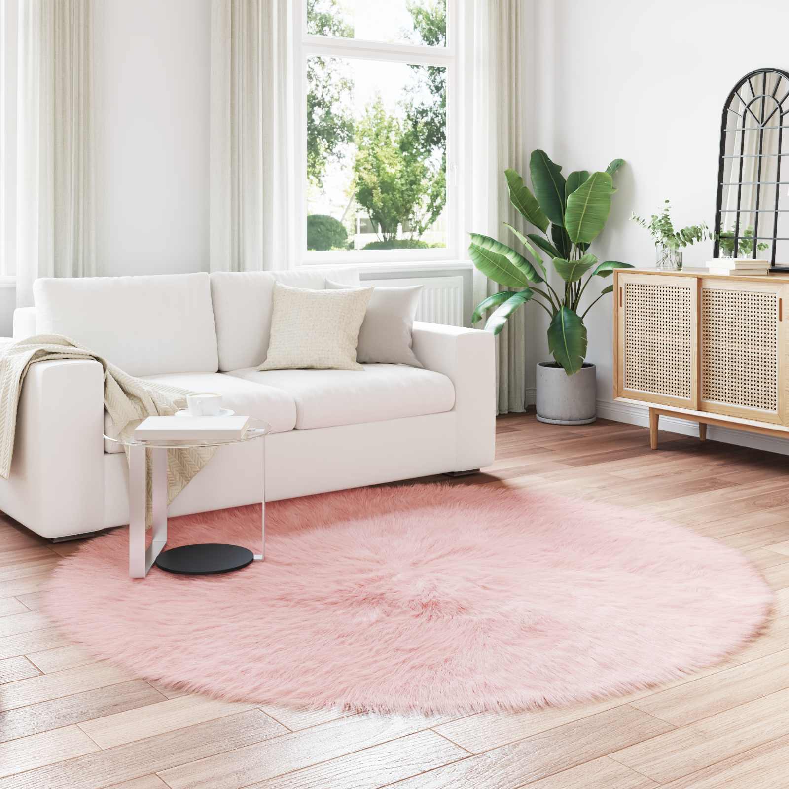 Faux Sheepskin Rug Tafalla Pink Ø 160 cm Polyester