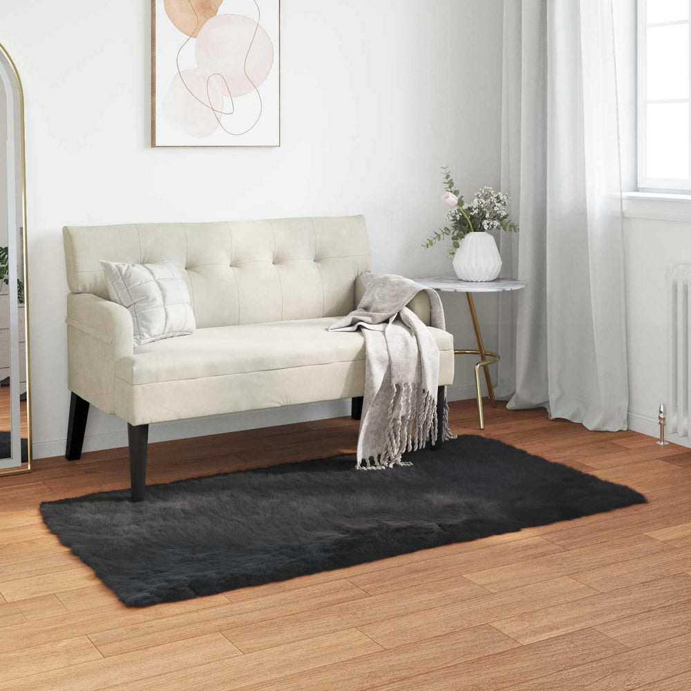 Dirbtinio avių kailio kilimas TAFALLA Juoda 60 x 110 cm