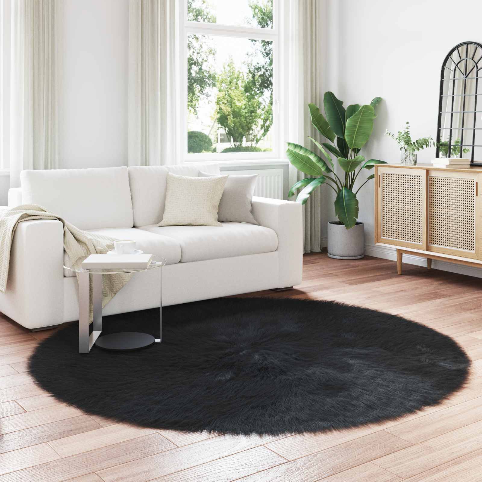 Artificial Sheepskin Rug Tafalla Black Ø 160 cm Polyester