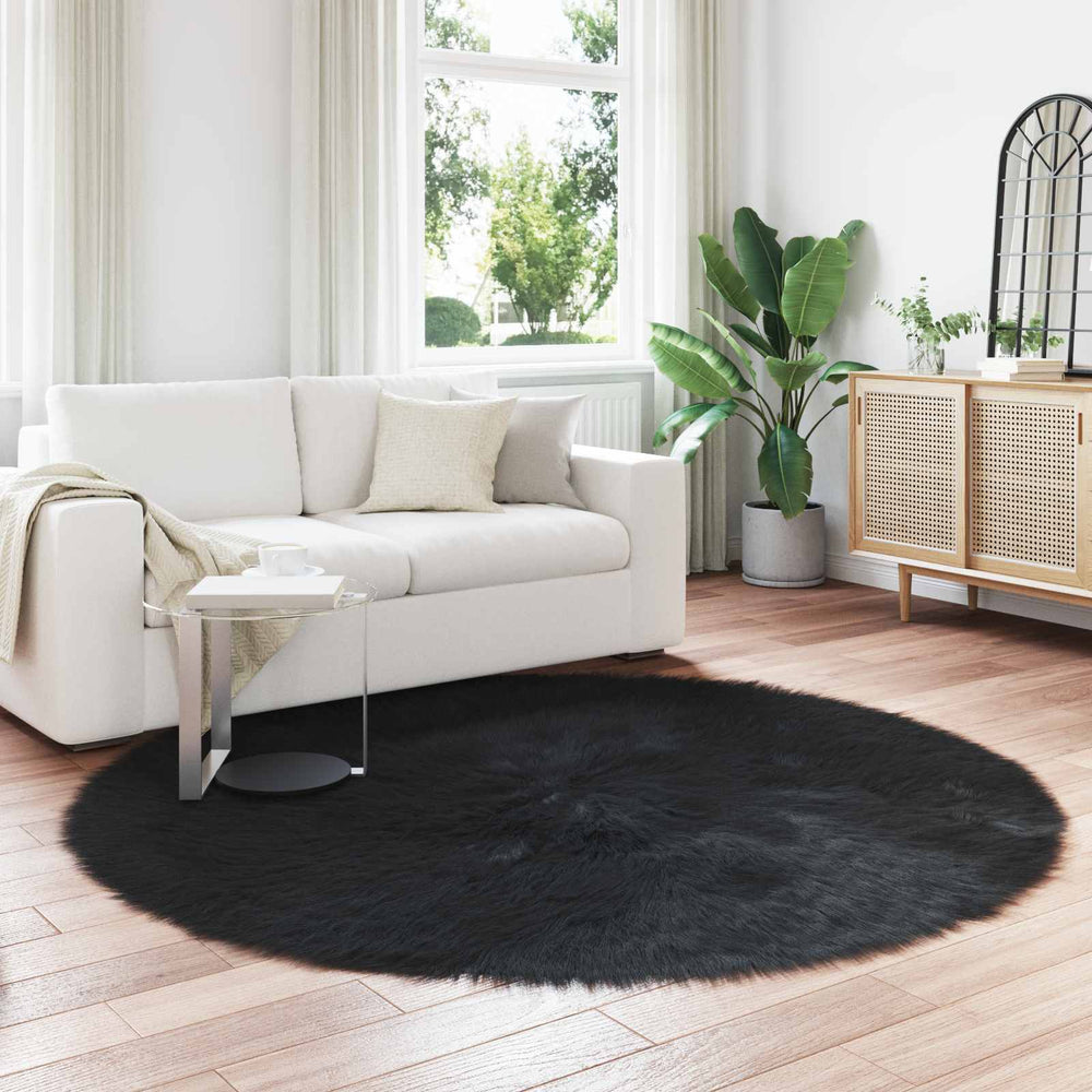 Artificial Sheepskin Rug Tafalla Black Ø 160 cm Polyester