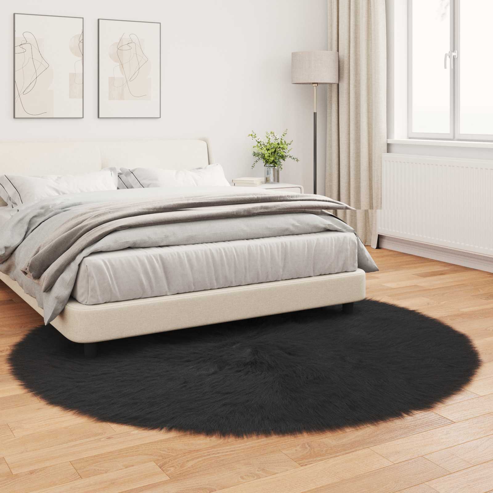 Artificial Sheepskin Rug Tafalla Black Ø 160 cm Polyester