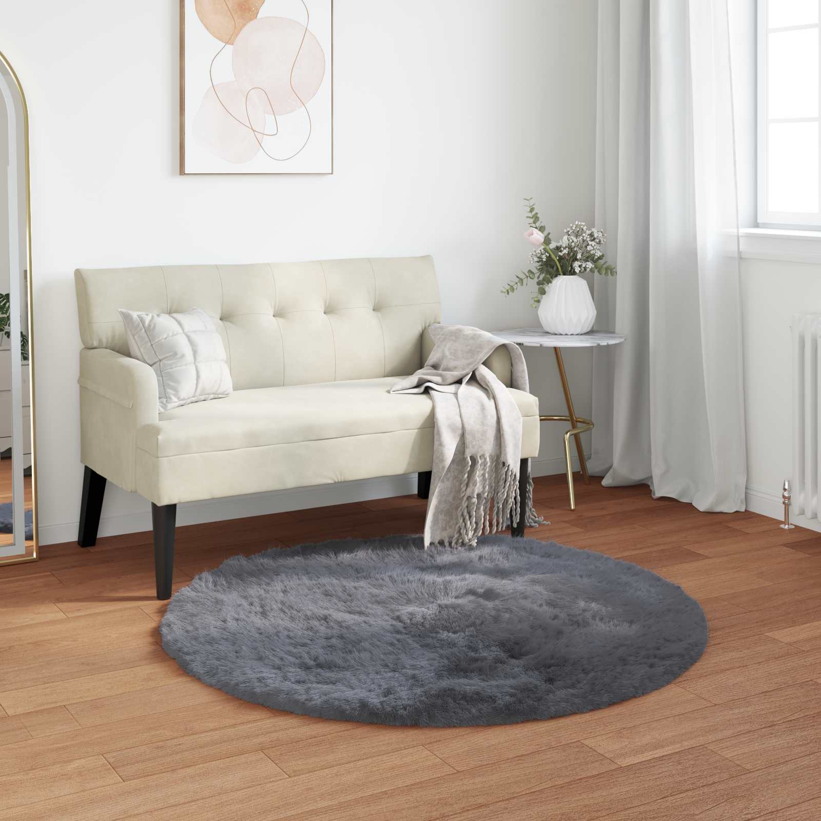 Mākslīgās aitas vilnas paklājs Tafalla Antracīts Ø 100 cm