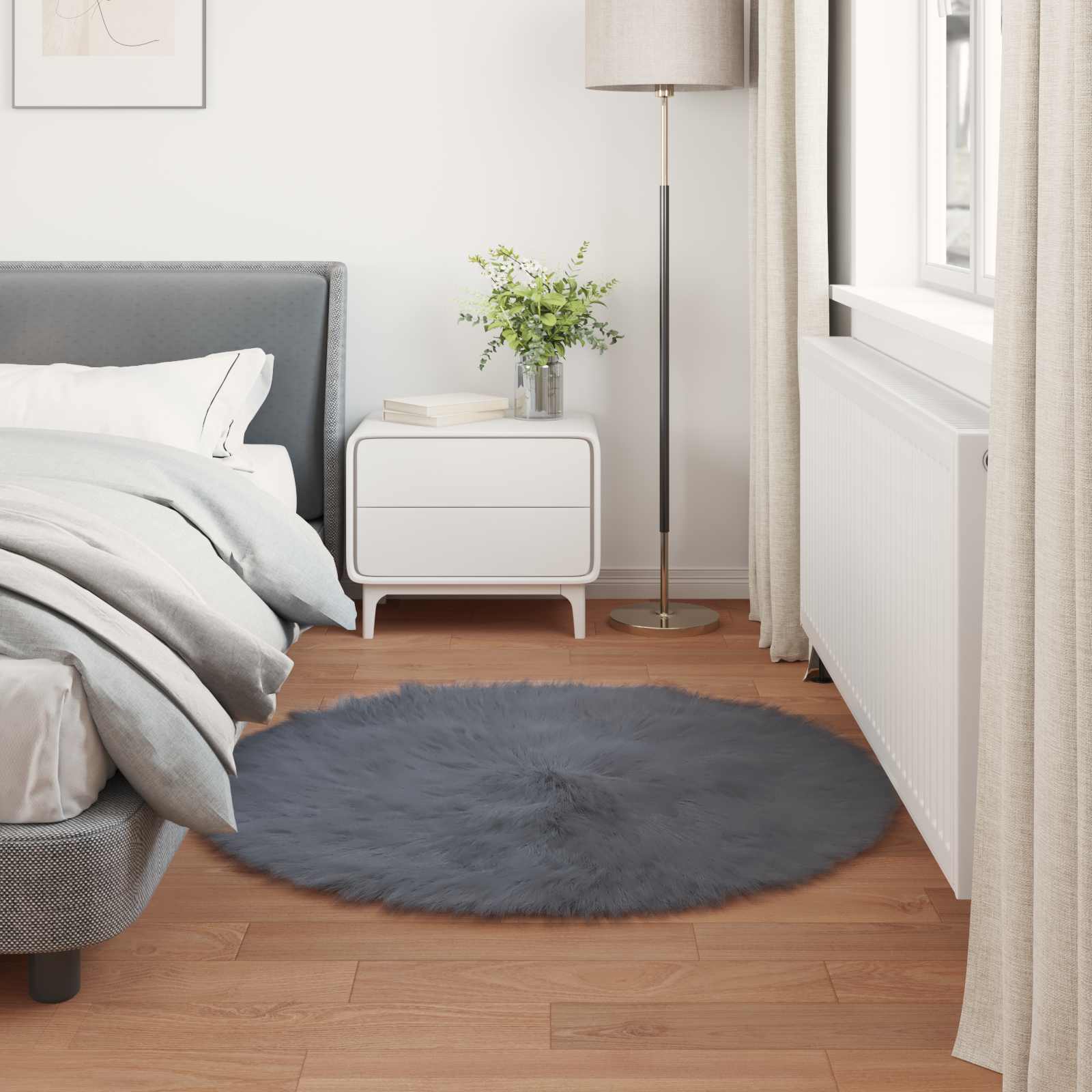 Mākslīgās aitas vilnas paklājs Tafalla Antracīts Ø 100 cm