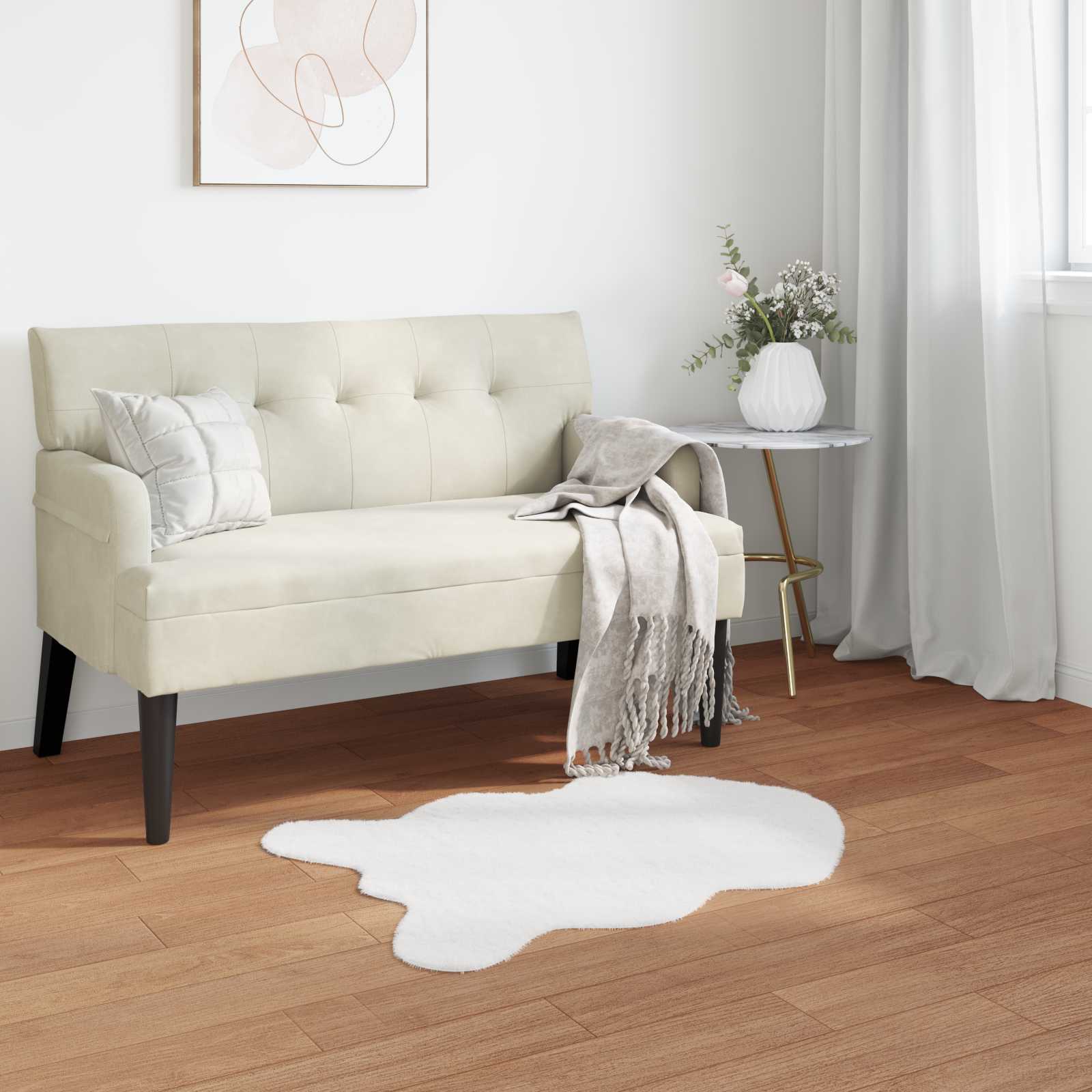 Non-slip Faux Rabbit Fur Rug Olite White