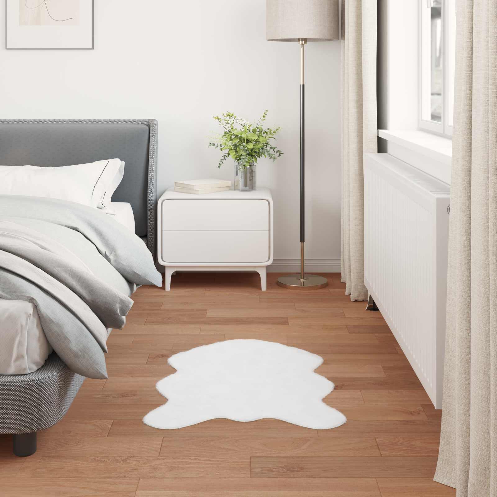 Non-slip Faux Rabbit Fur Rug Olite White
