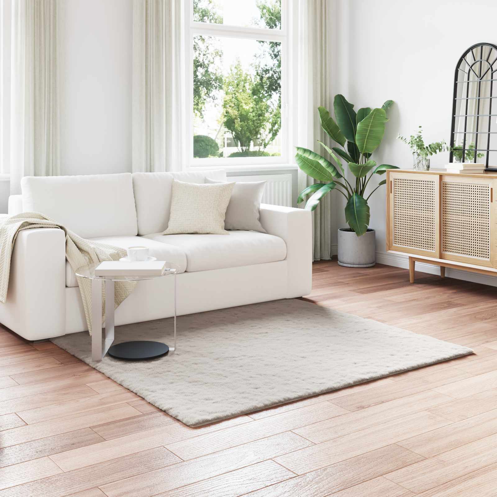 Olite Faux Rabbit Fur Rug Sand 160 x 160 cm
