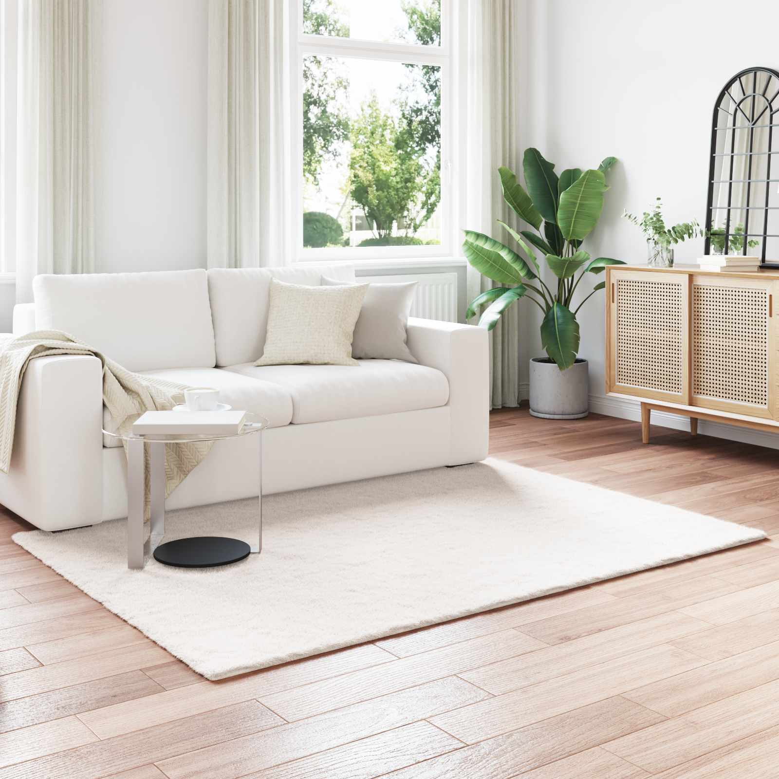 Olite Cream Faux Rabbit Fur Rug 120 x 170 cm