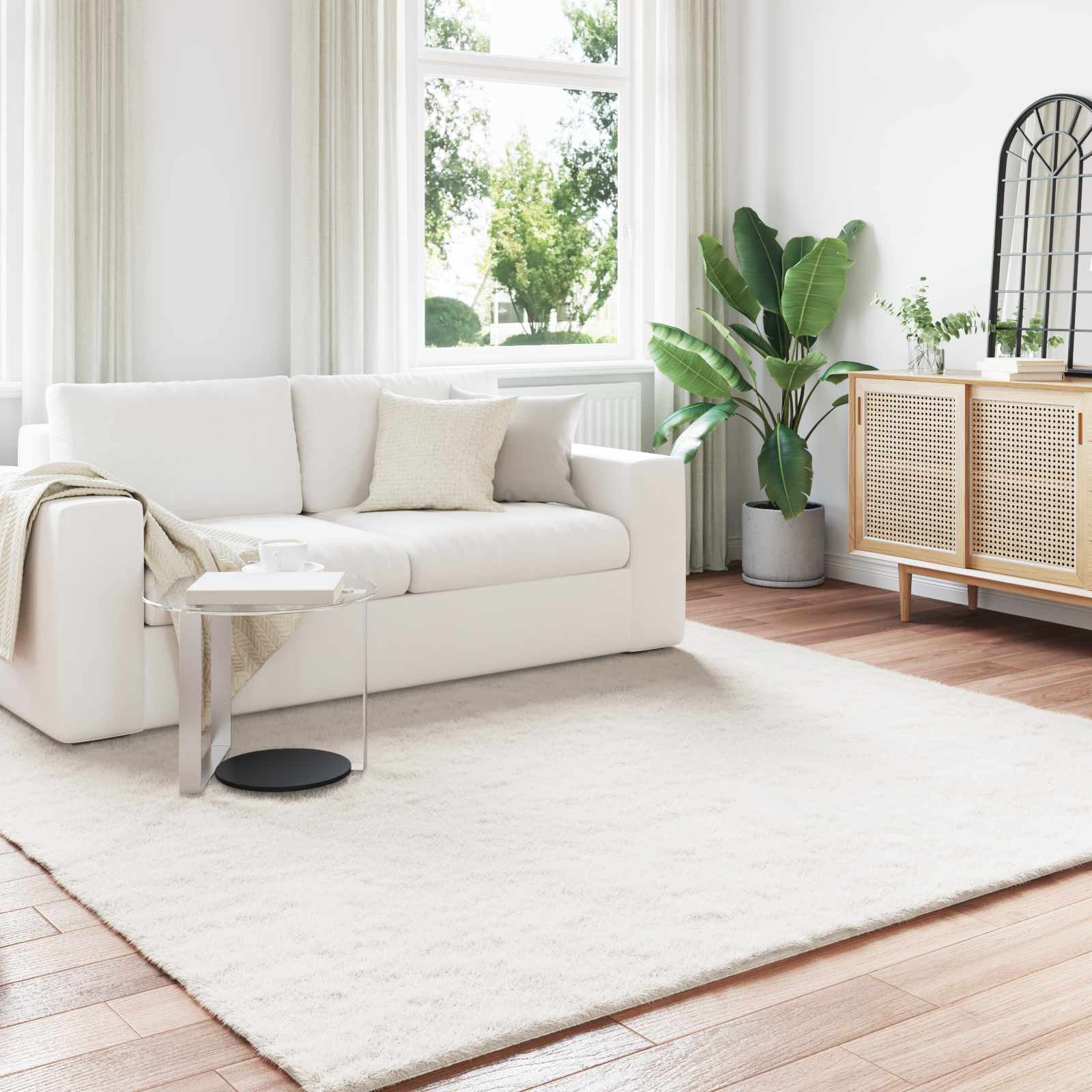 Olite Cream Faux Rabbit Fur Rug 240 x 240 cm