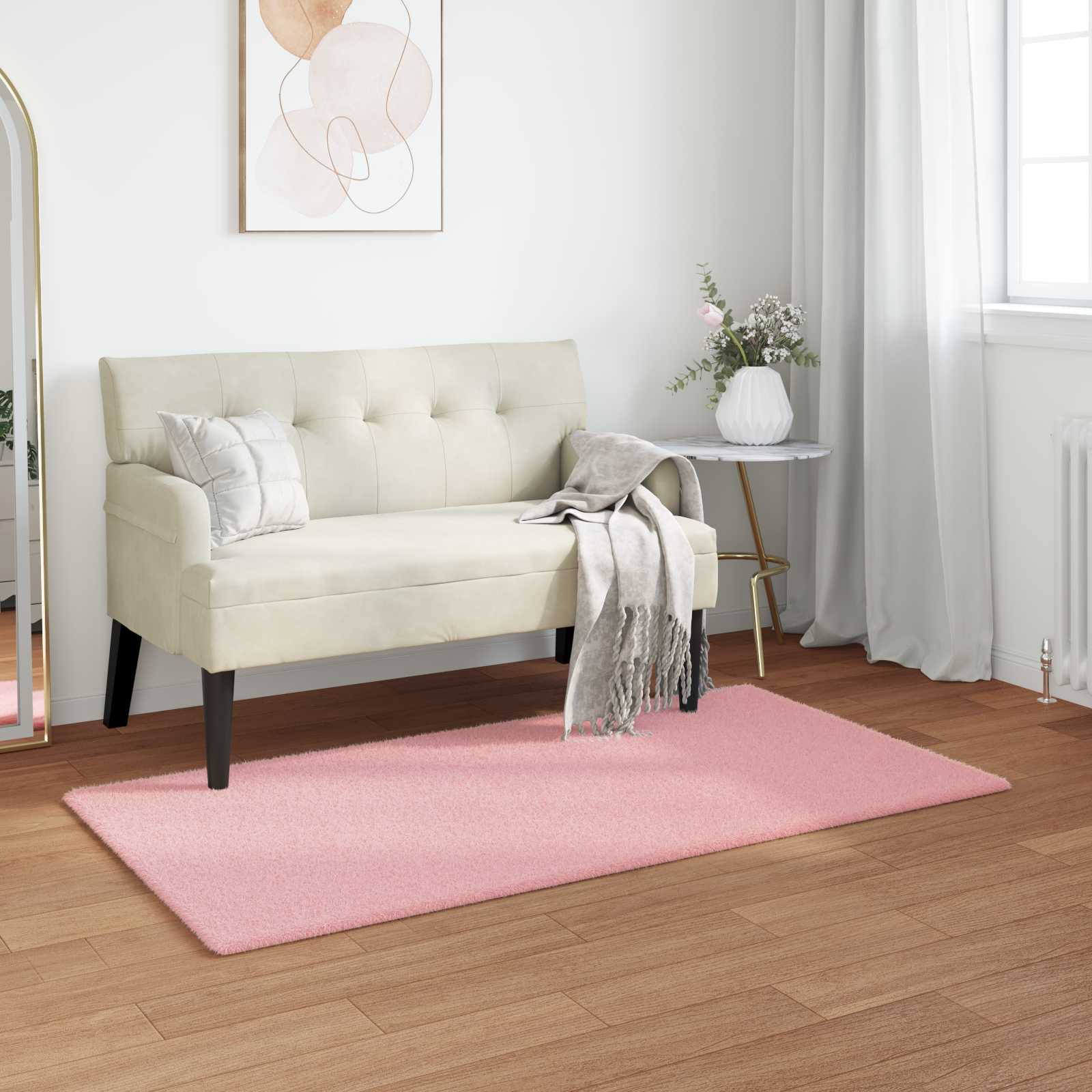 Non-slip Faux Rabbit Fur Rug Olite Pink