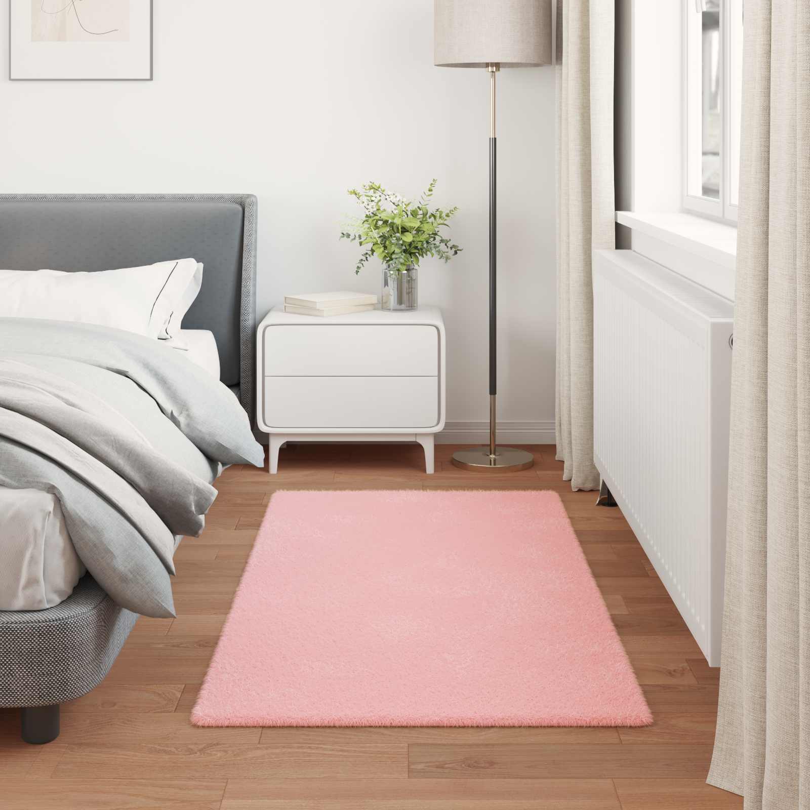 Non-slip Faux Rabbit Fur Rug Olite Pink
