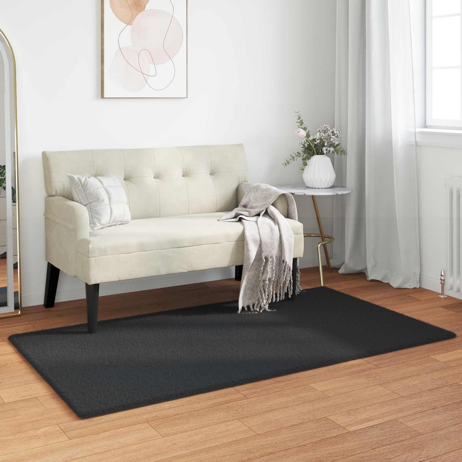 Olite Artificial Rabbit Fur Rug Black 80 x 150 cm