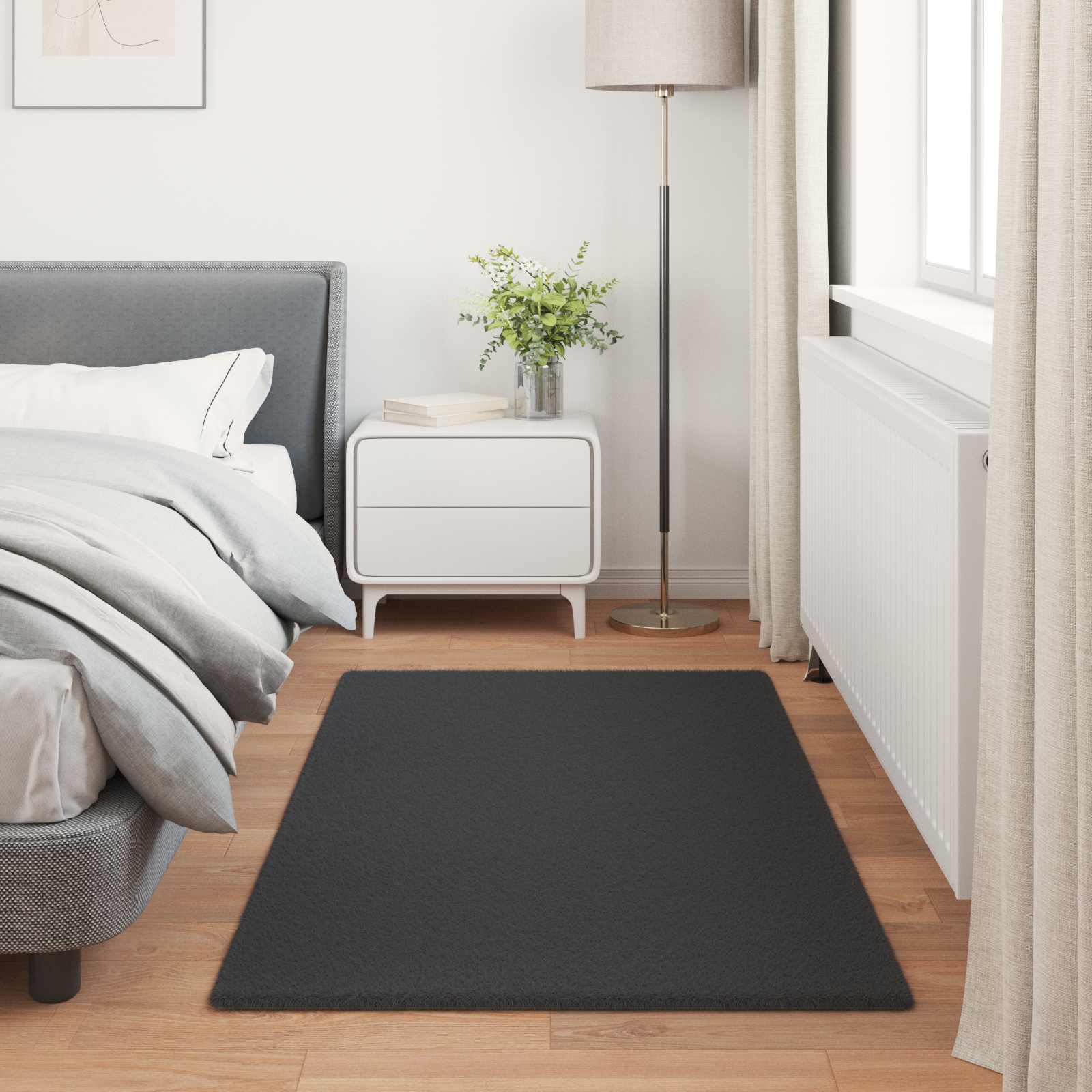 Olite Artificial Rabbit Fur Rug Black 80 x 150 cm