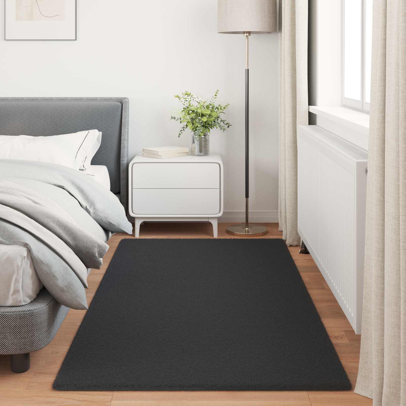 Olite Artificial Rabbit Fur Rug Black 80 x 200 cm