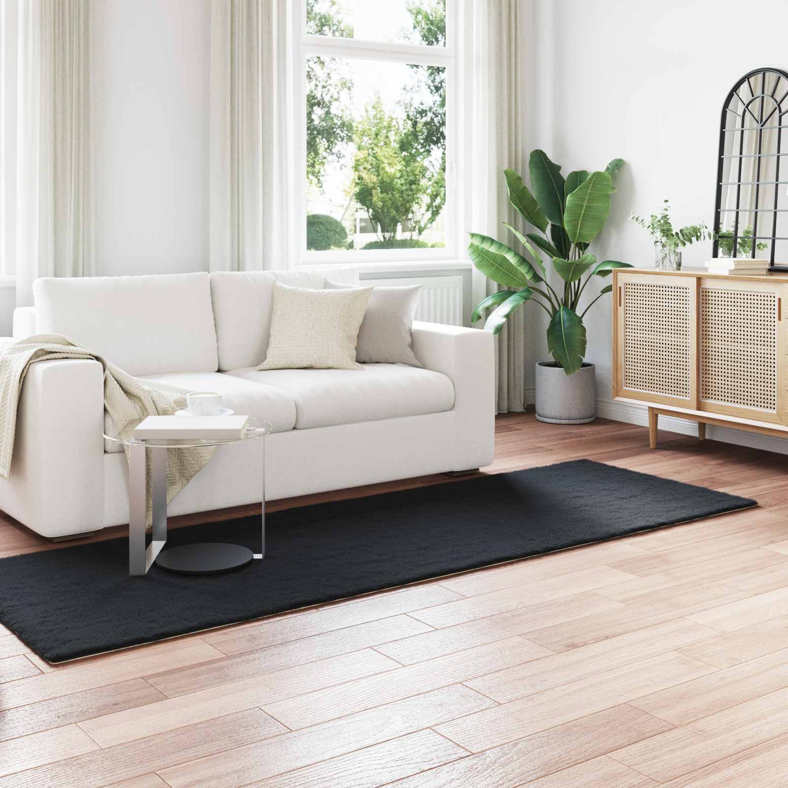 Olite Faux Rabbit Fur Rug Black 80 x 250 cm