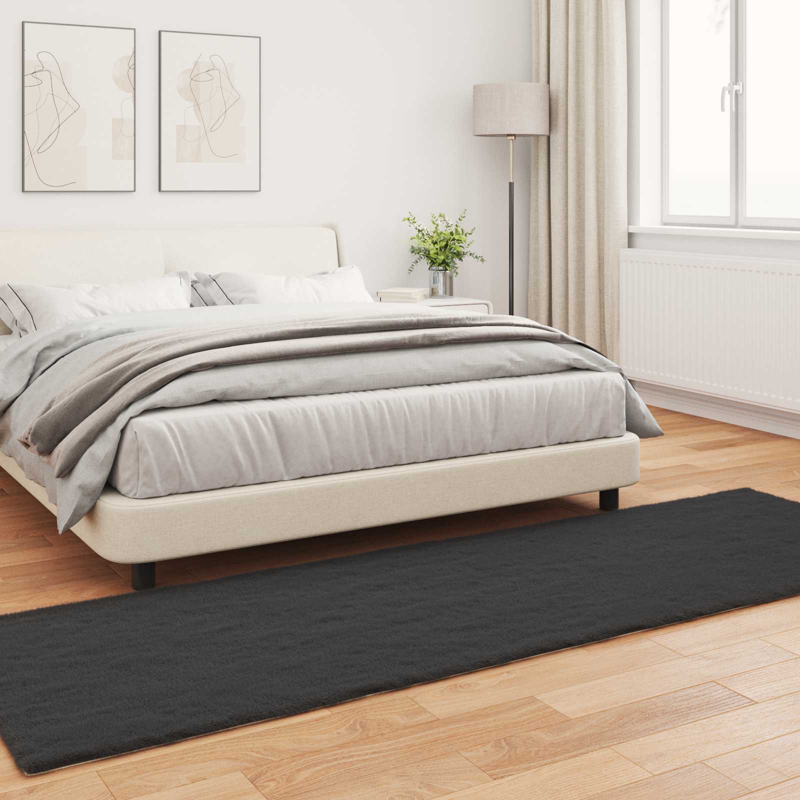 Olite Faux Rabbit Fur Rug Black 80 x 250 cm
