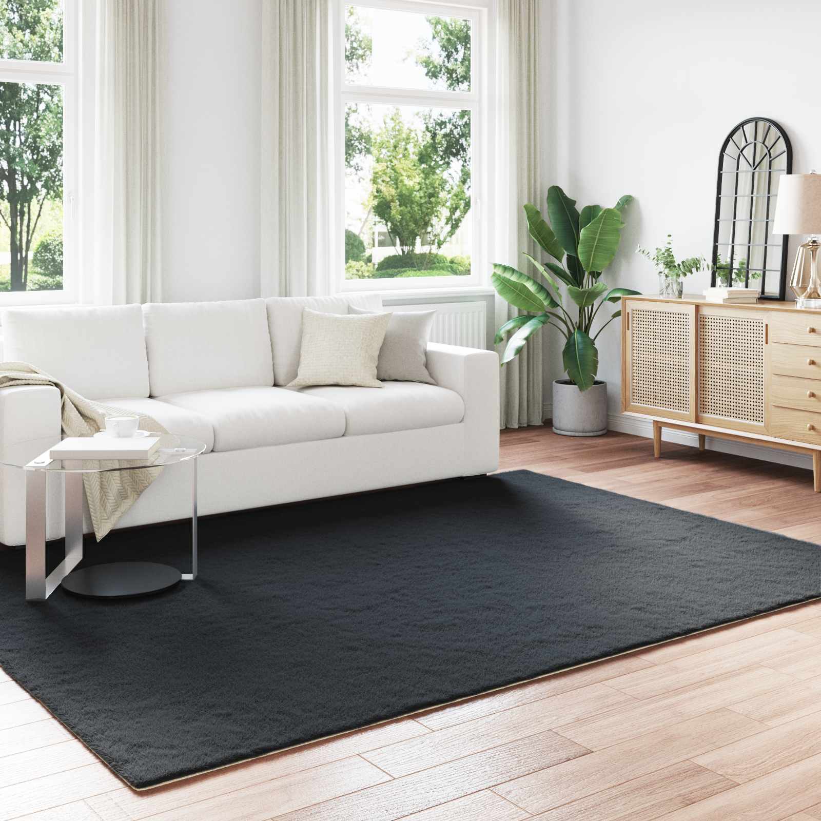 Mākslīgās trušu kažokādas paklājs Olite melns 200 x 280 cm