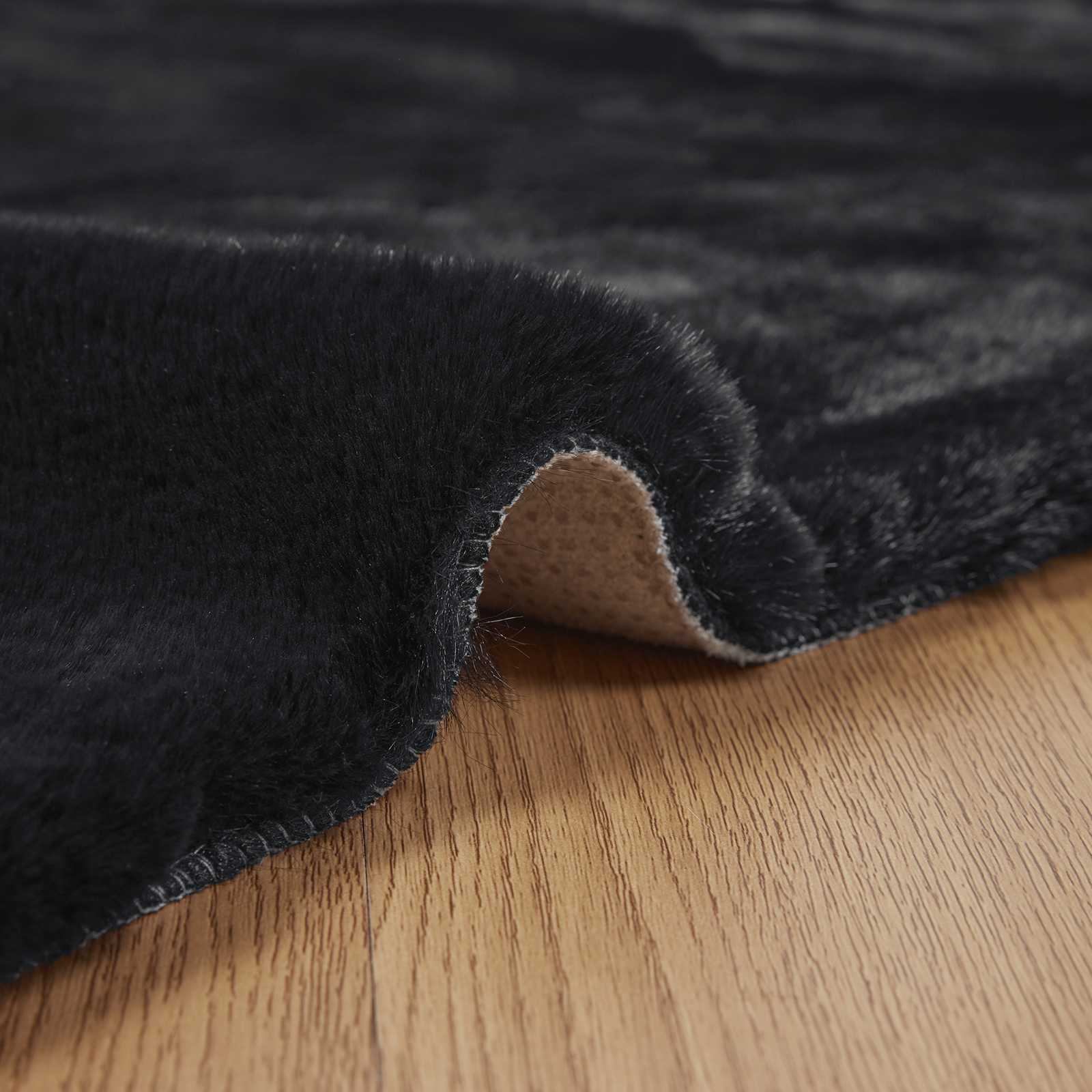 Olite Black Artificial Rabbit Fur Rug 120 x 120 cm